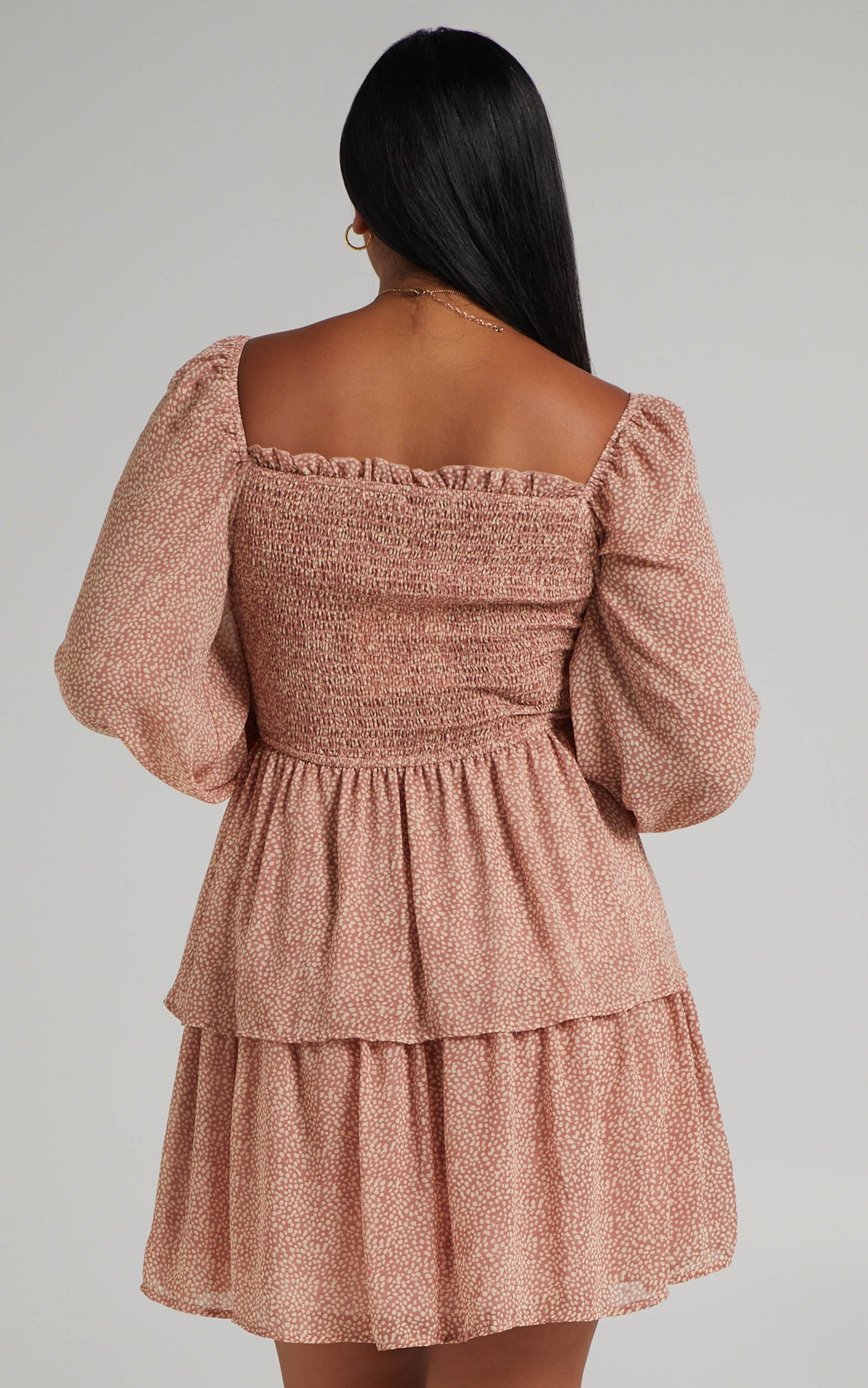 Paxton Long Sleeve Tiered Mini Dress in Pink