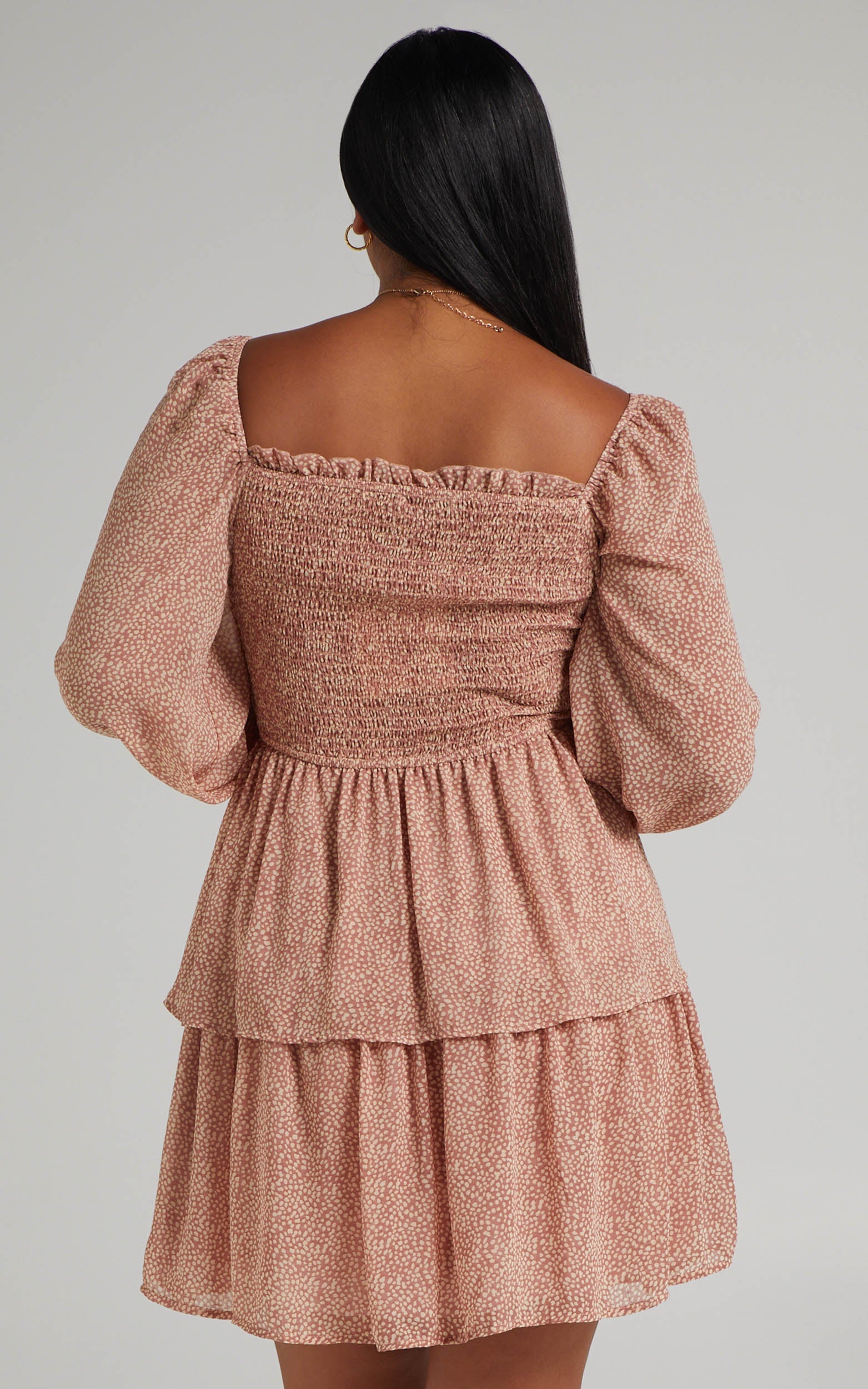 Paxton Long Sleeve Tiered Mini Dress in Pink