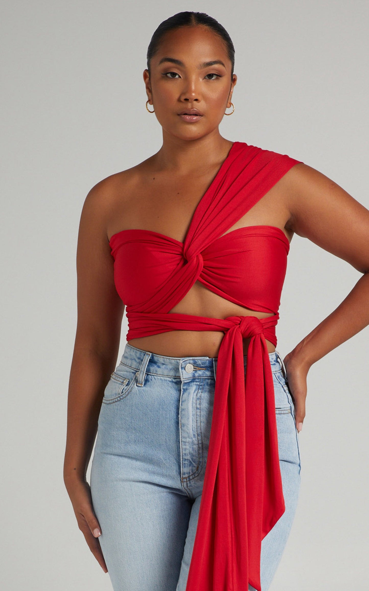 Lilah Multi Tie Crop Top in Red