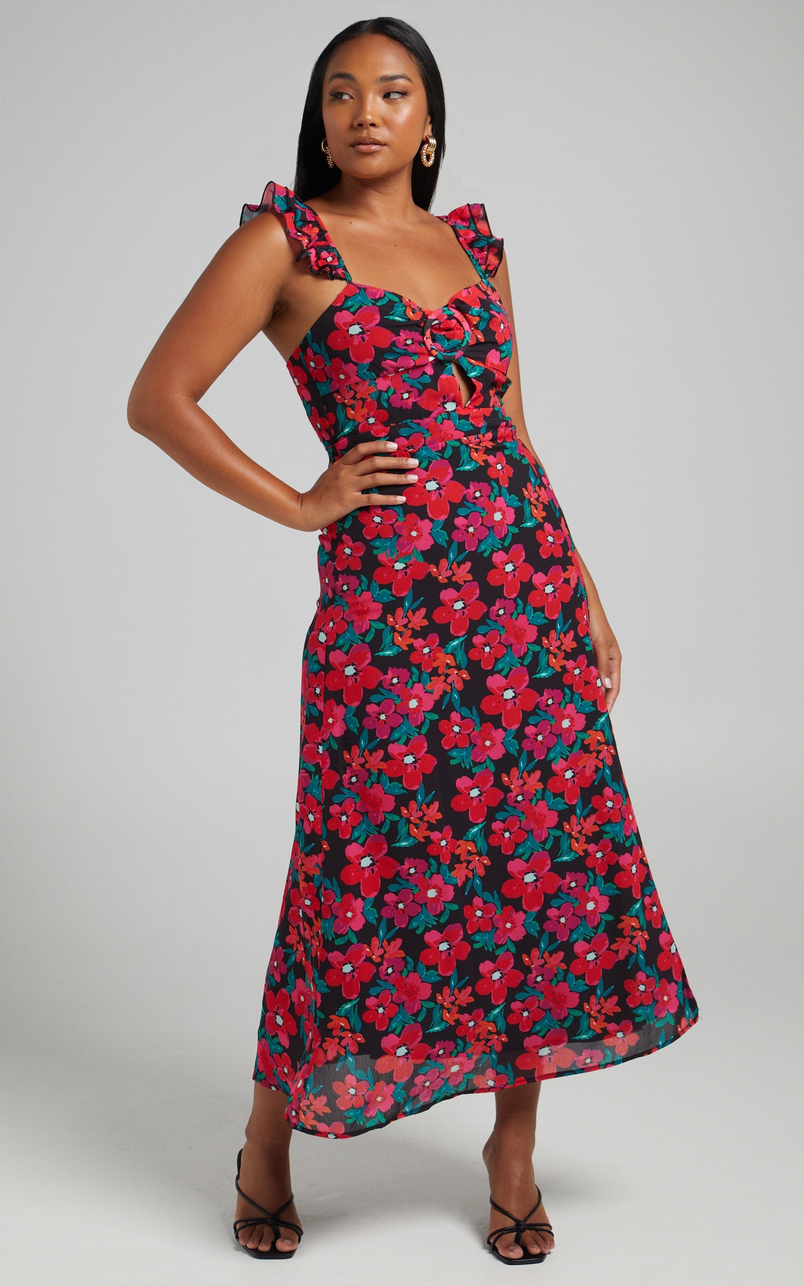 Estesthra Printed Tie Back Midi Dress in Fluro Tropicana