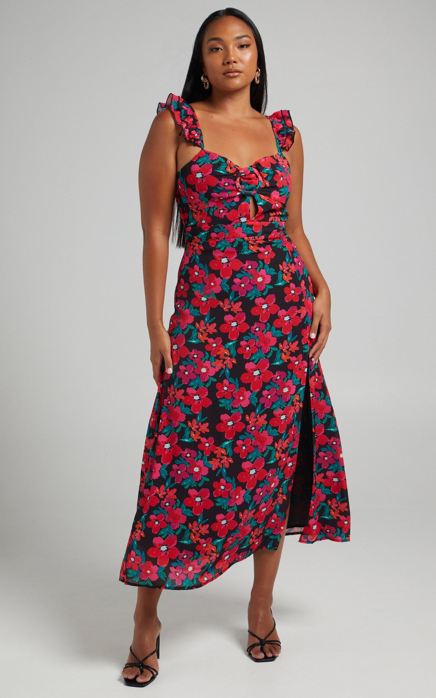 Estesthra Printed Tie Back Midi Dress in Fluro Tropicana