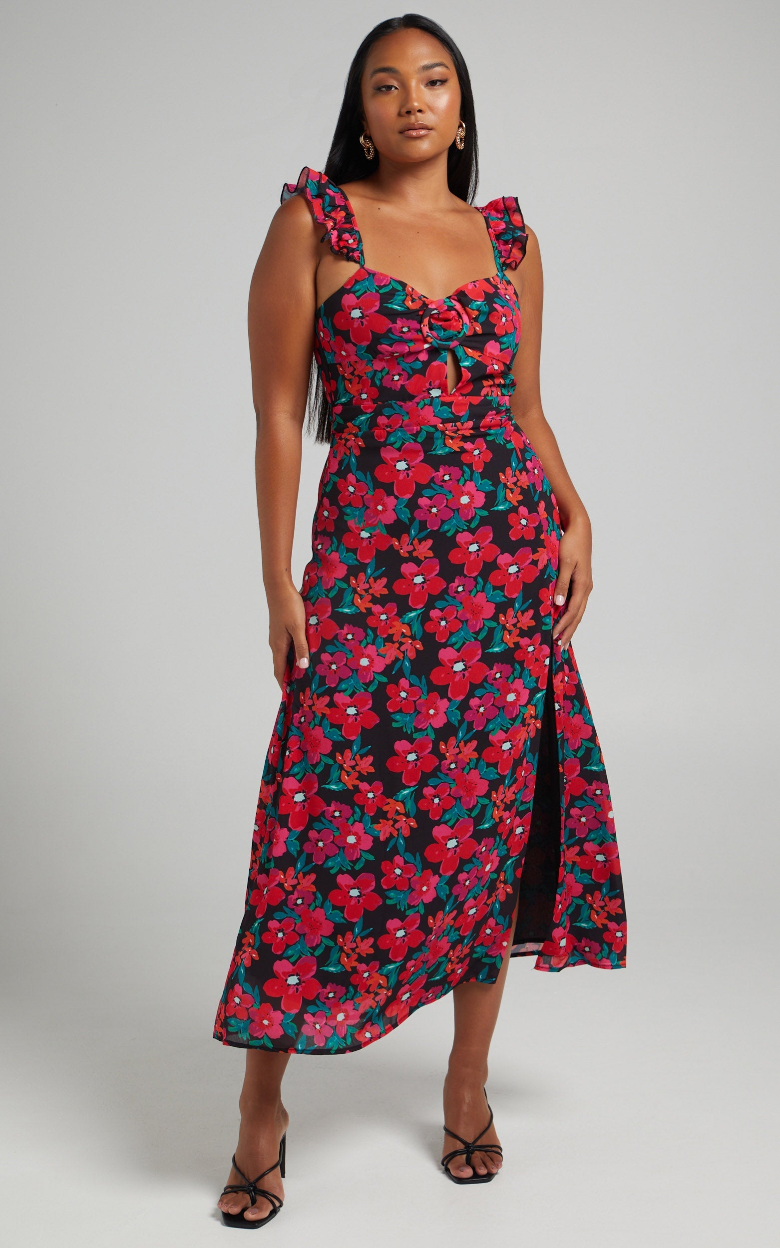 Estesthra Printed Tie Back Midi Dress in Fluro Tropicana
