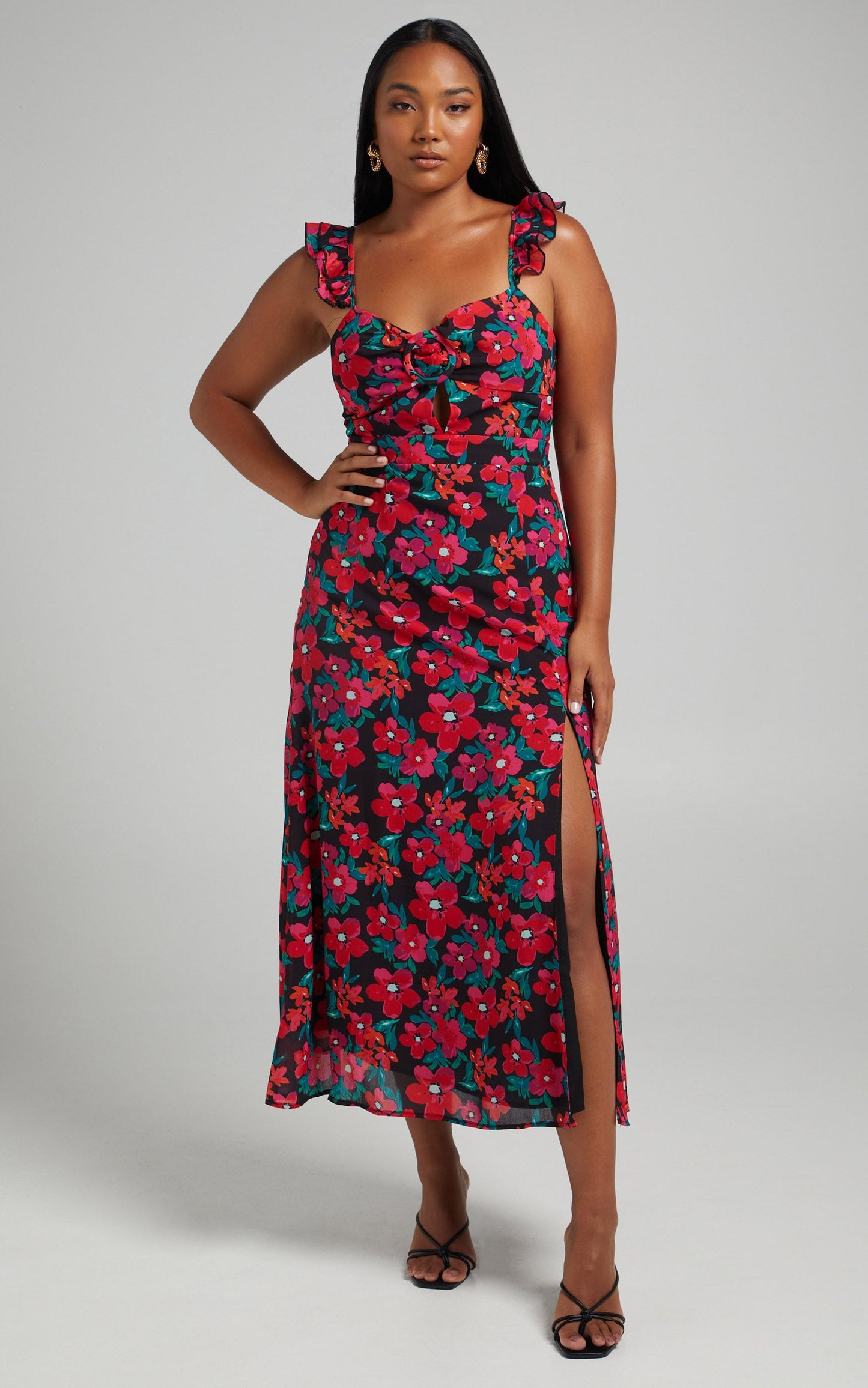 Estesthra Printed Tie Back Midi Dress in Fluro Tropicana