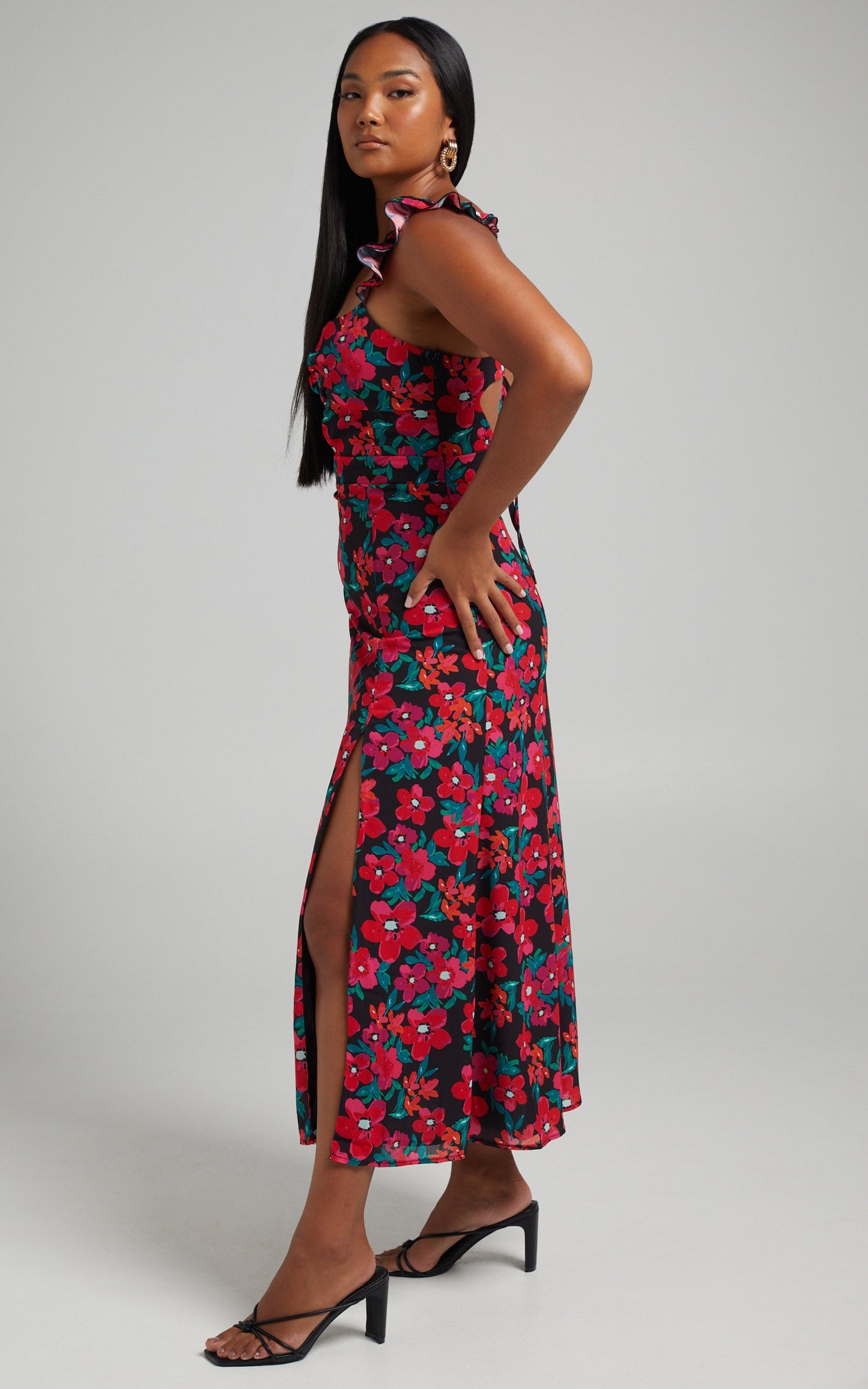 Estesthra Printed Tie Back Midi Dress in Fluro Tropicana