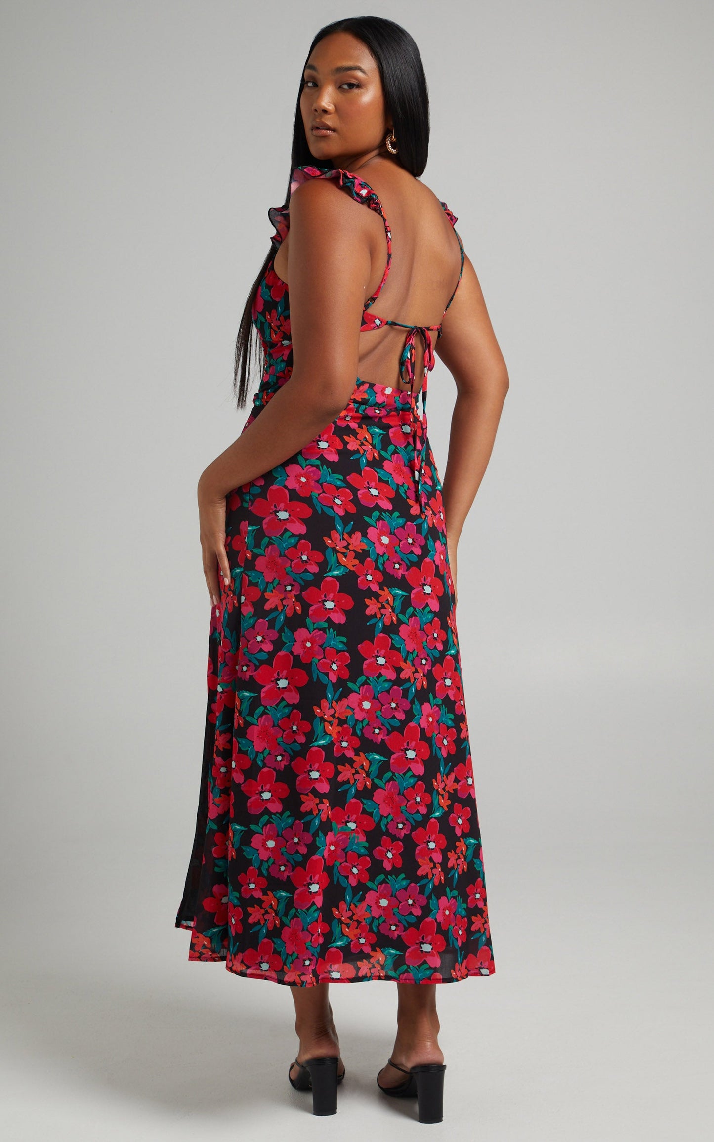 Estesthra Printed Tie Back Midi Dress in Fluro Tropicana