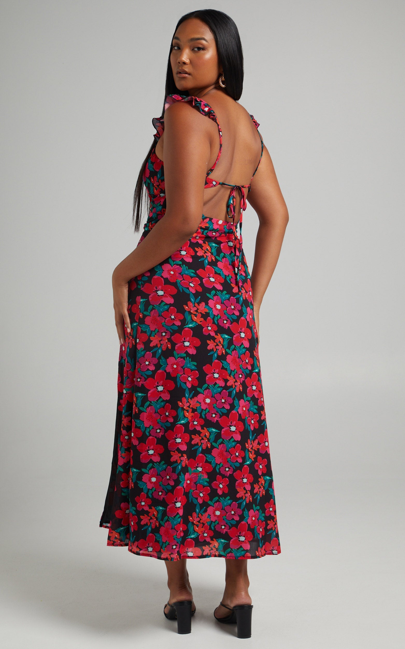 Estesthra Printed Tie Back Midi Dress in Fluro Tropicana