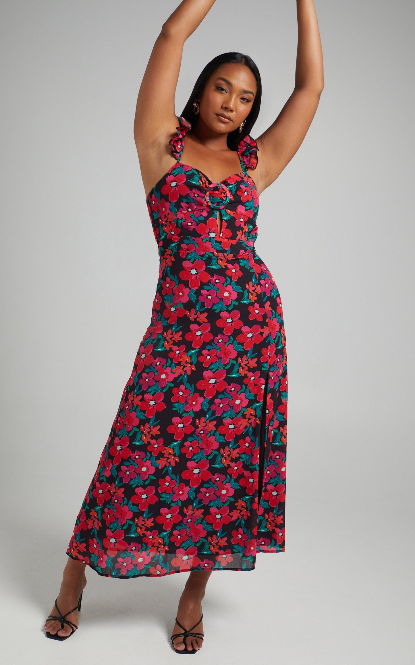 Estesthra Printed Tie Back Midi Dress in Fluro Tropicana