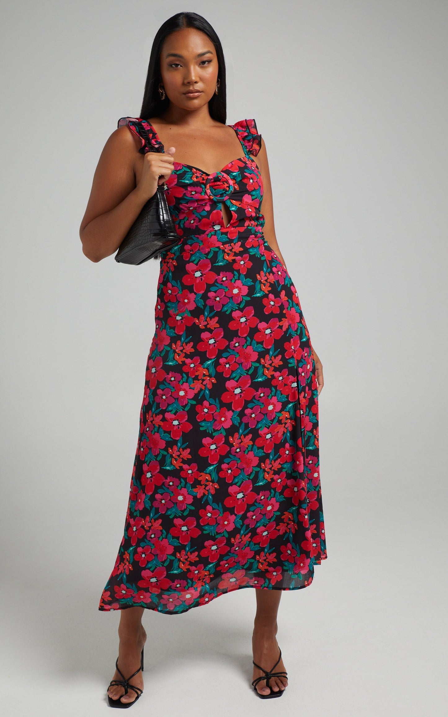 Estesthra Printed Tie Back Midi Dress in Fluro Tropicana