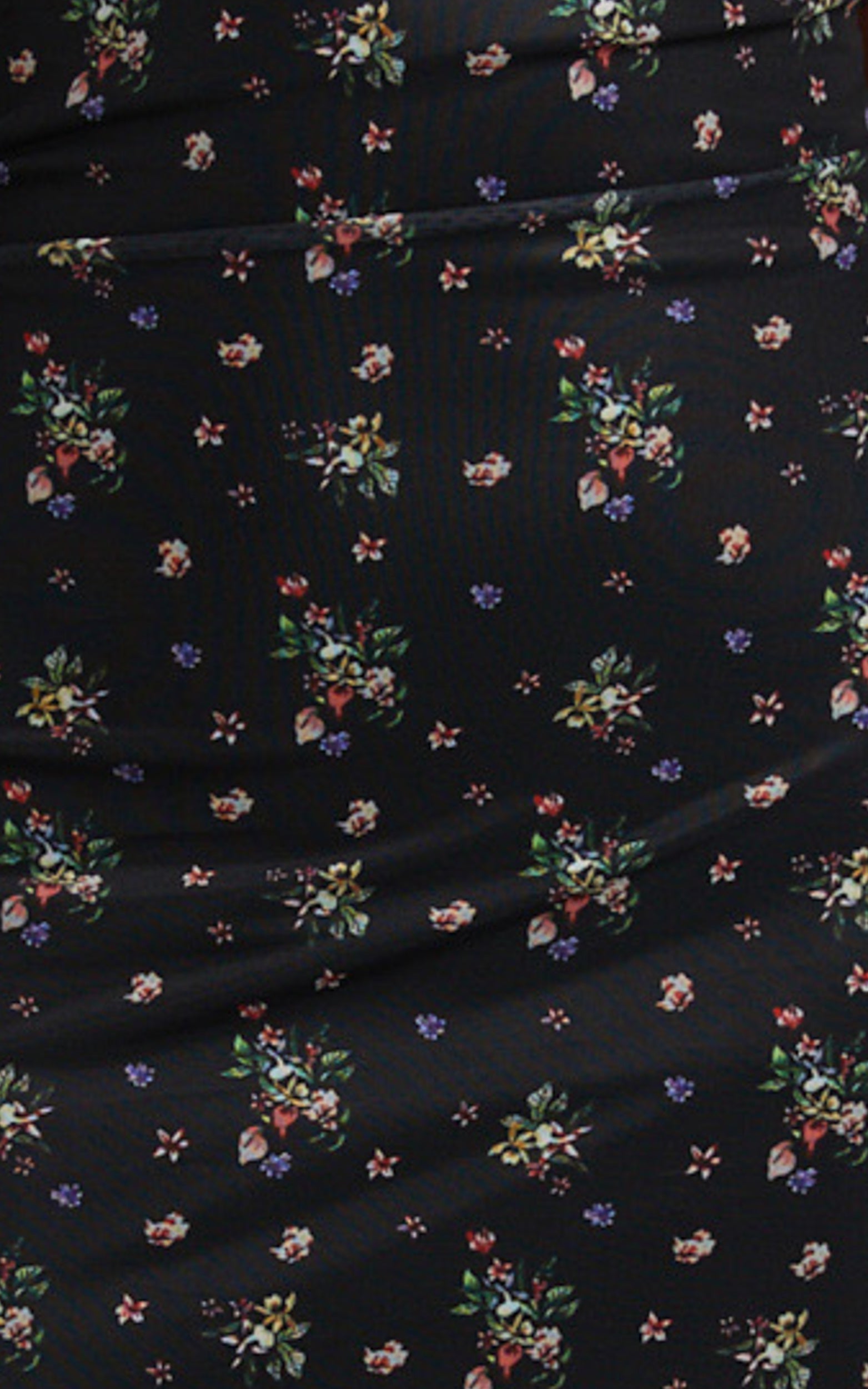 Roselyn Cowl Neck Open Back Midi Dress in Black Floral