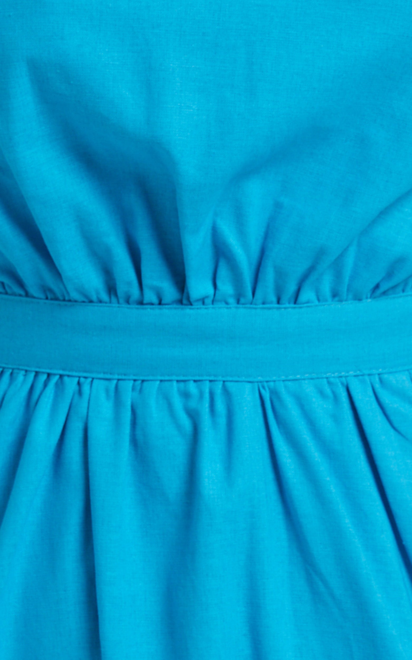 Cedie Midi Dress - One Shoulder Puff Sleeve Dress in Blue