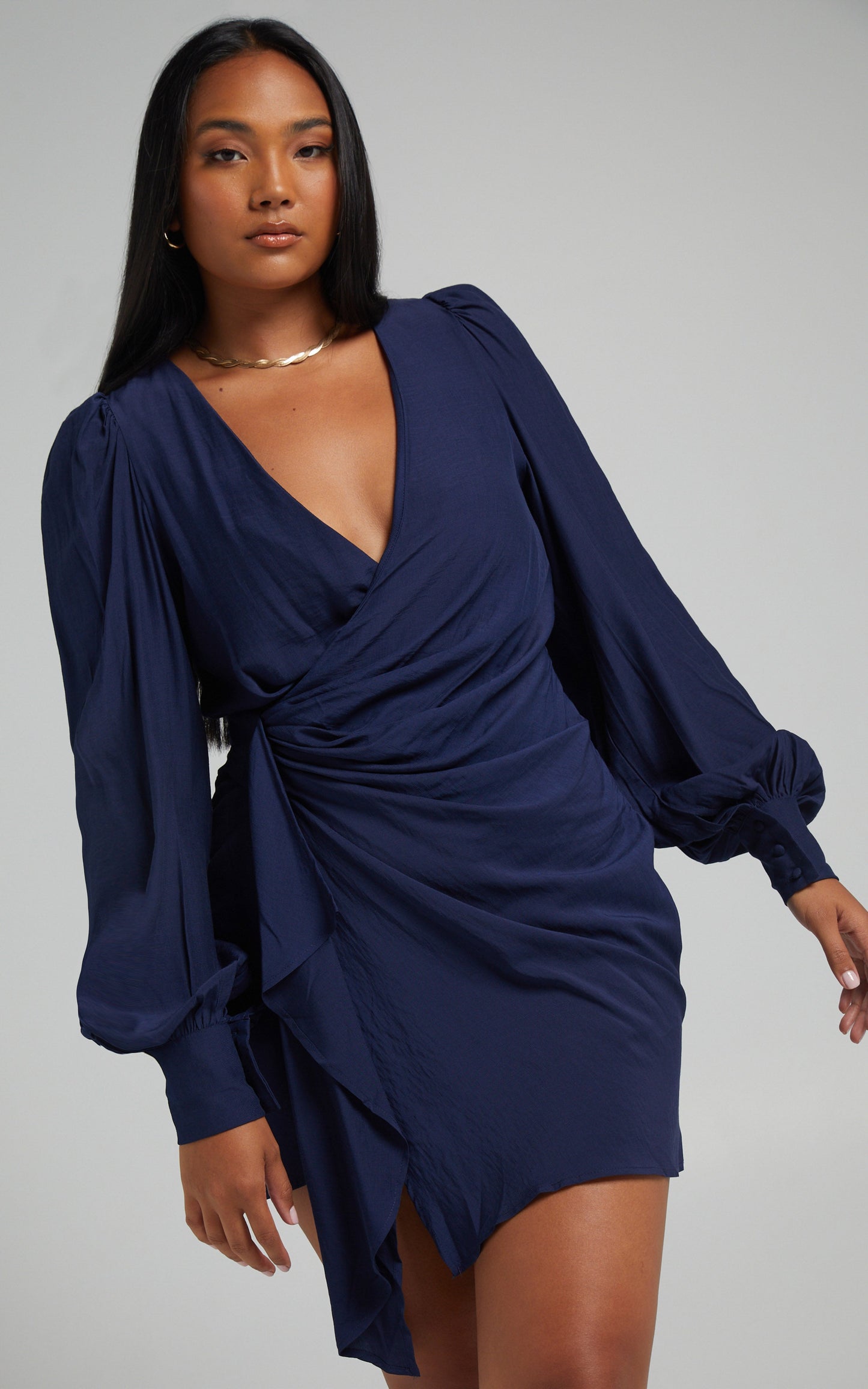 Bellefleur Mini Dress - Faux Wrap Dress in Navy