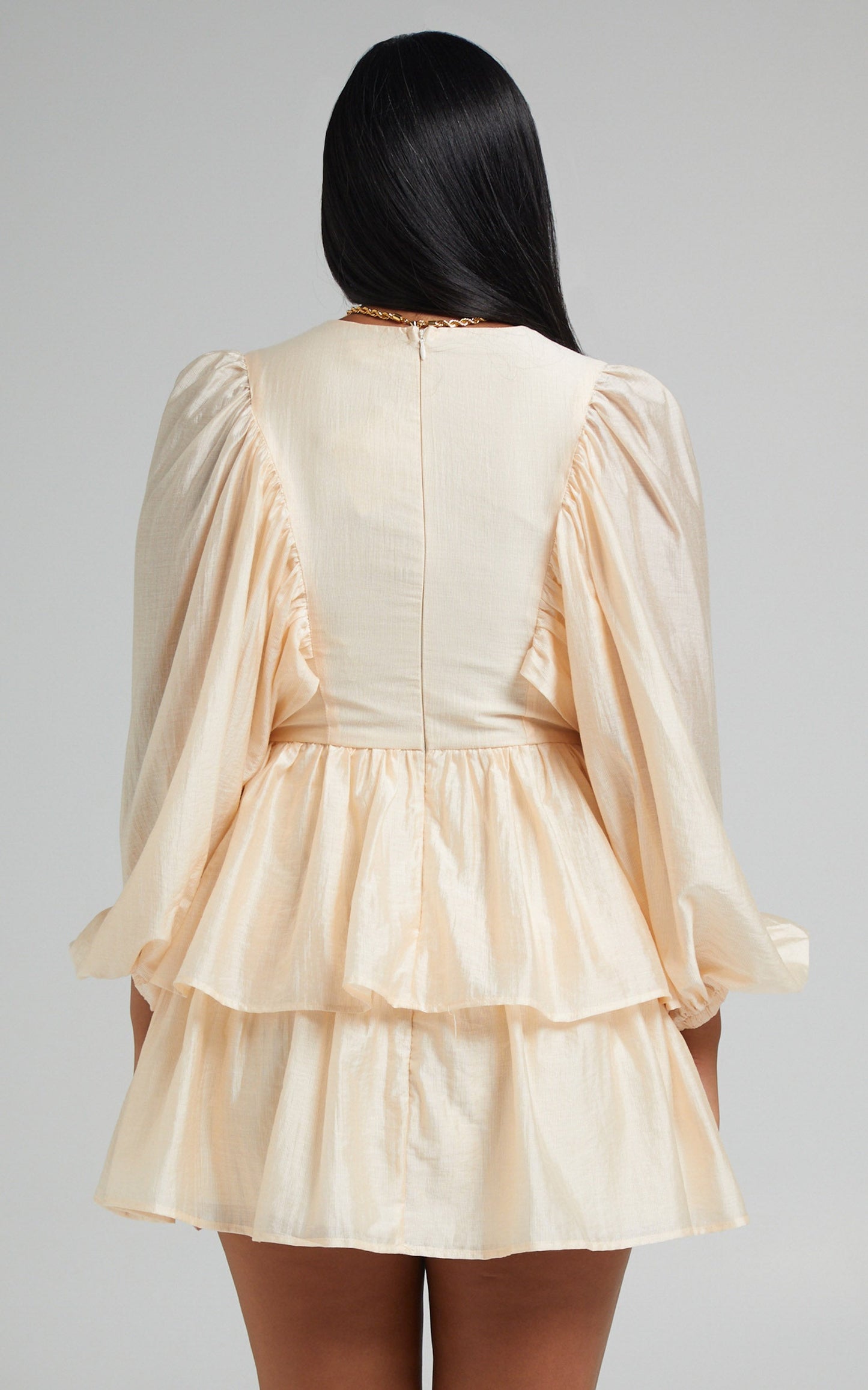Constance Wide Sleeve Layered Mini Dress in Cream