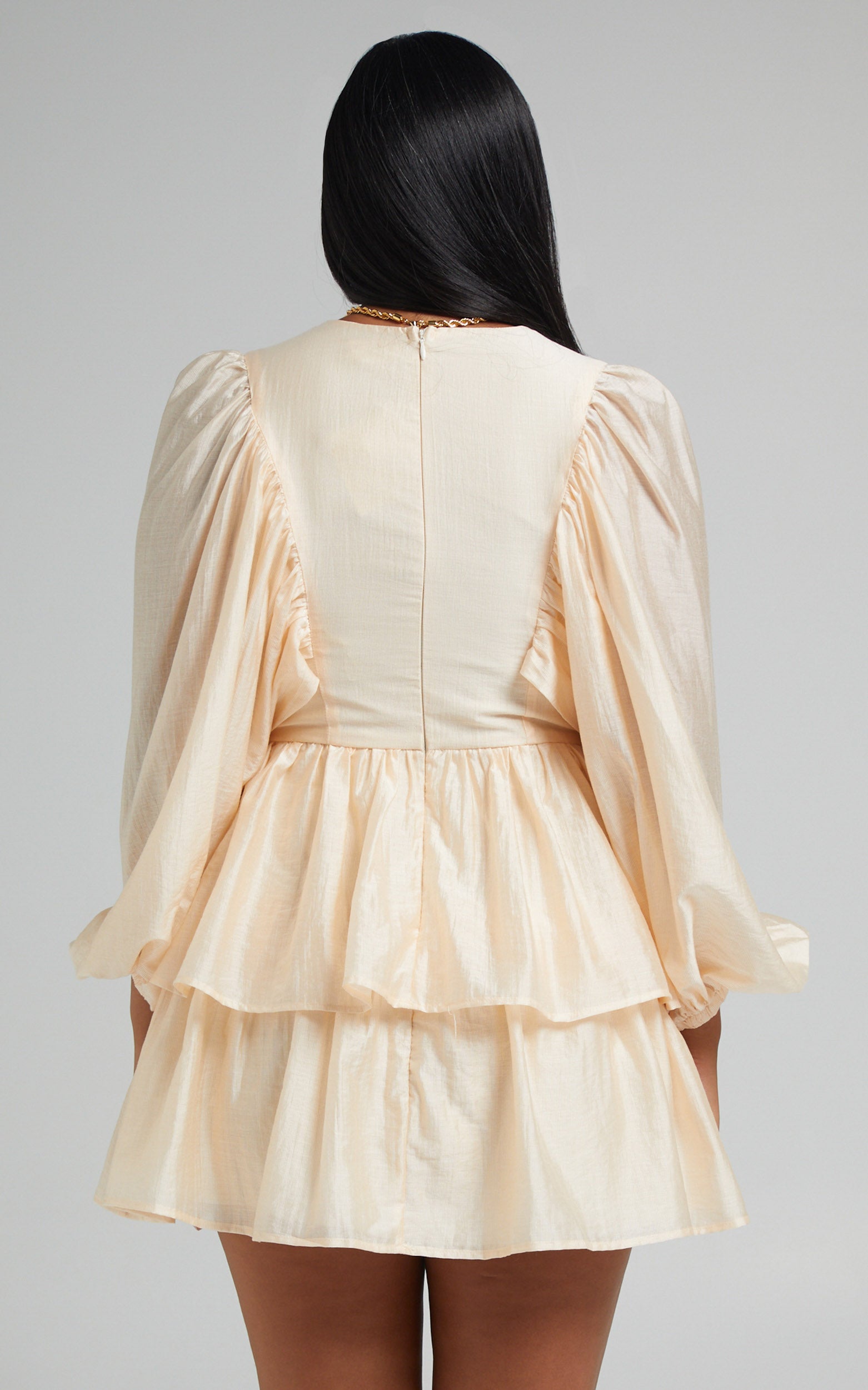 Constance Wide Sleeve Layered Mini Dress in Cream