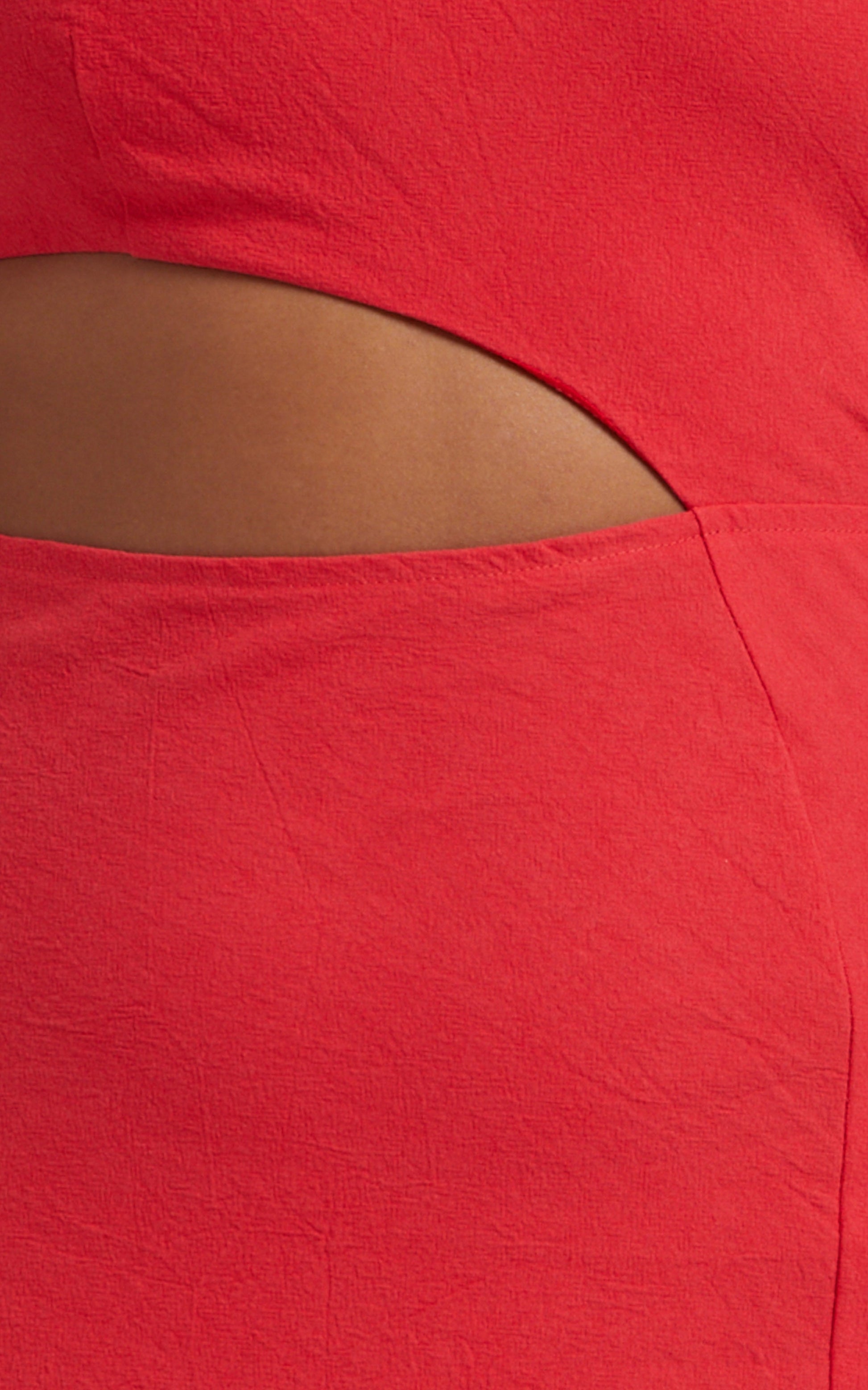 Marcia Midi Dress - One Shoulder Dress with Side Cut Out in Red