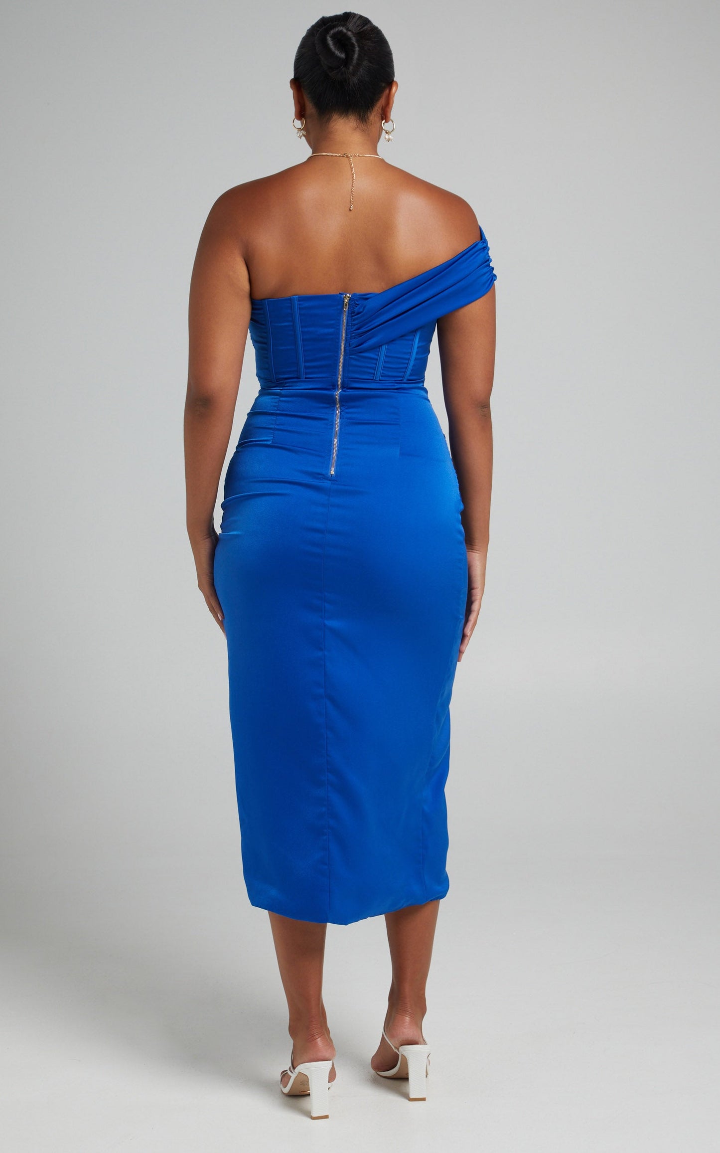 Hawk Midi Dress - Off Shoulder Corset Drawstring Detail Dress in Electric Blue