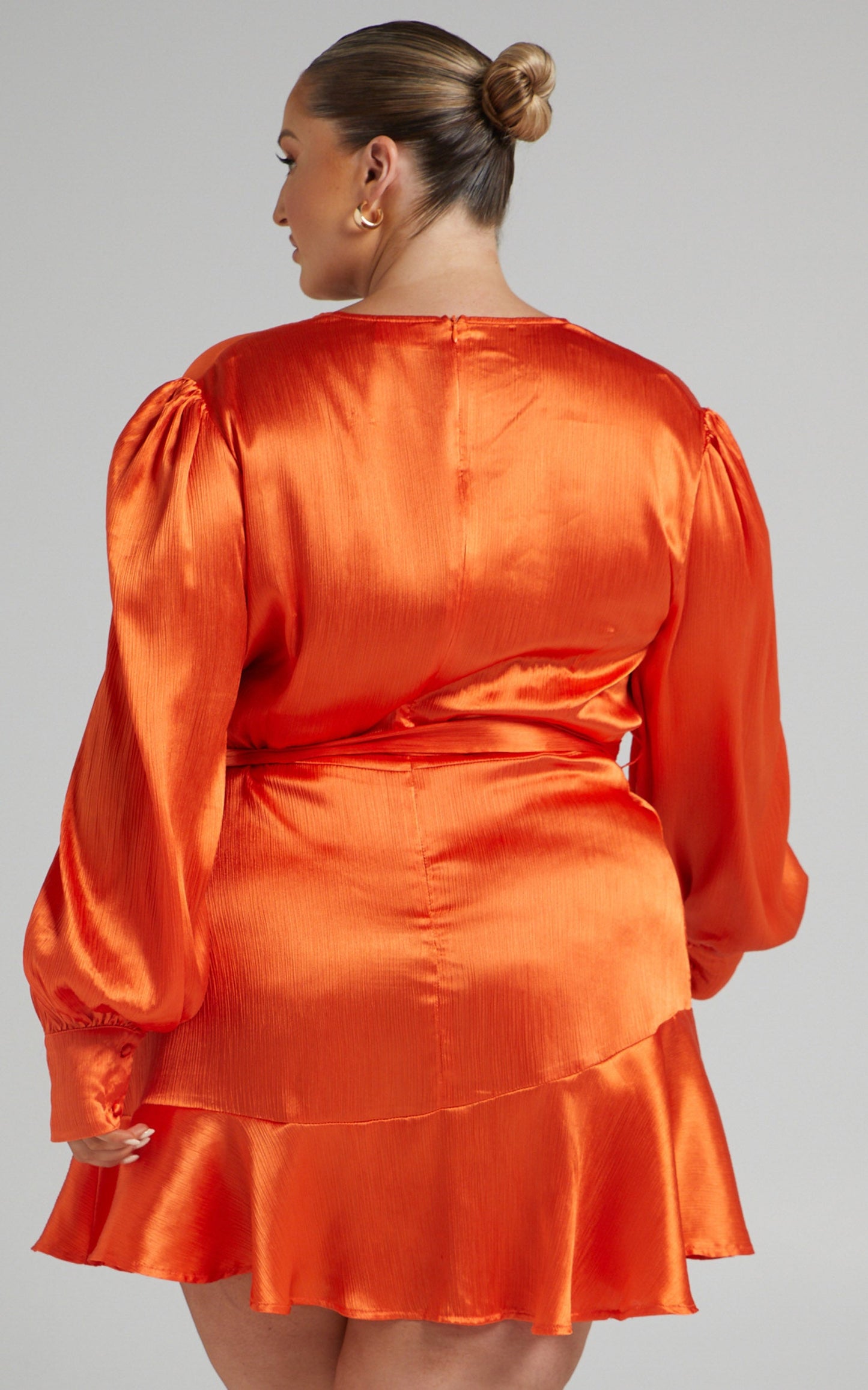 Francille Mini Dress - Long Sleeve Wrap Dress in Orange