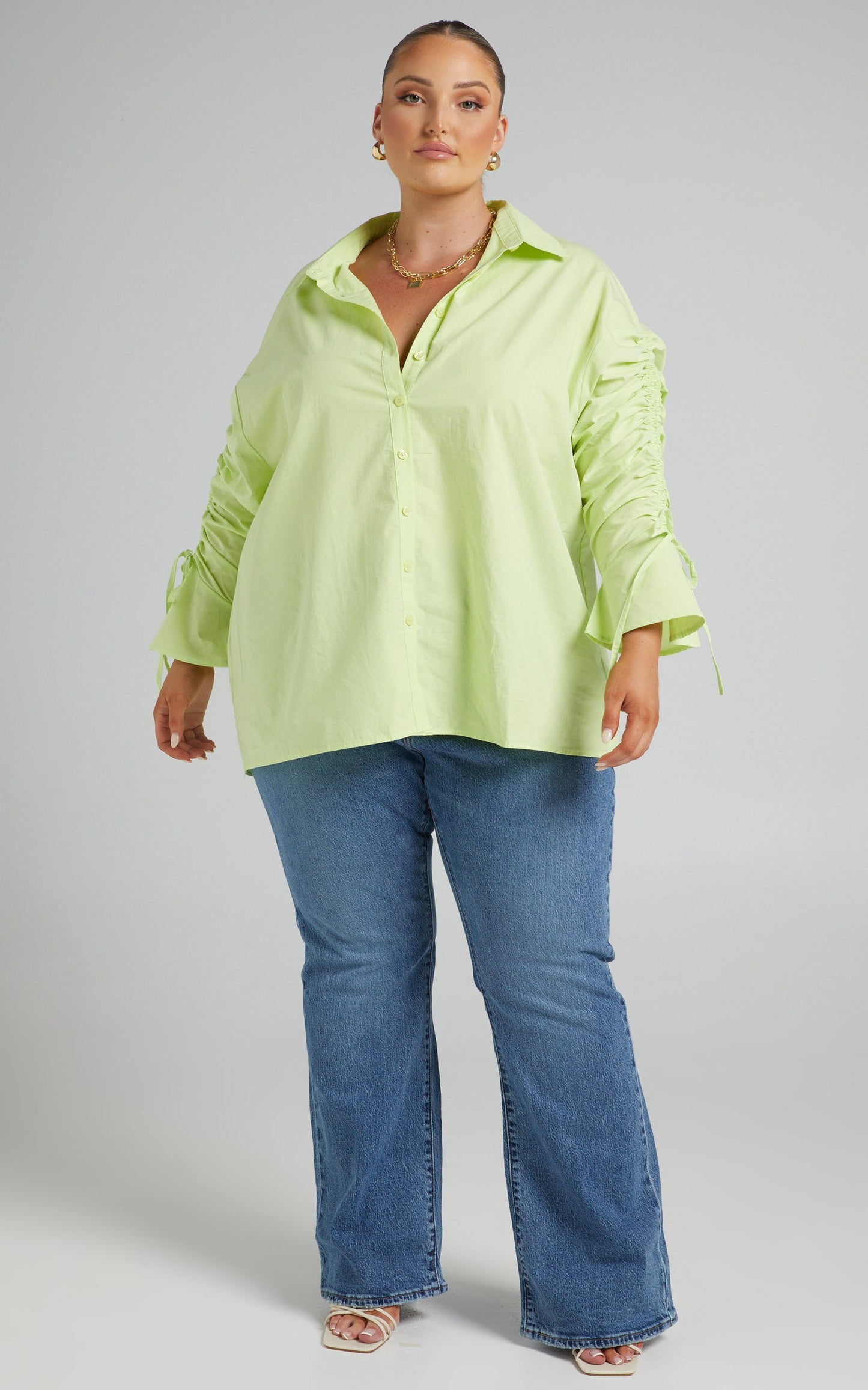 Melli Shirt - Longsleeve Ruched Shirt in Lime