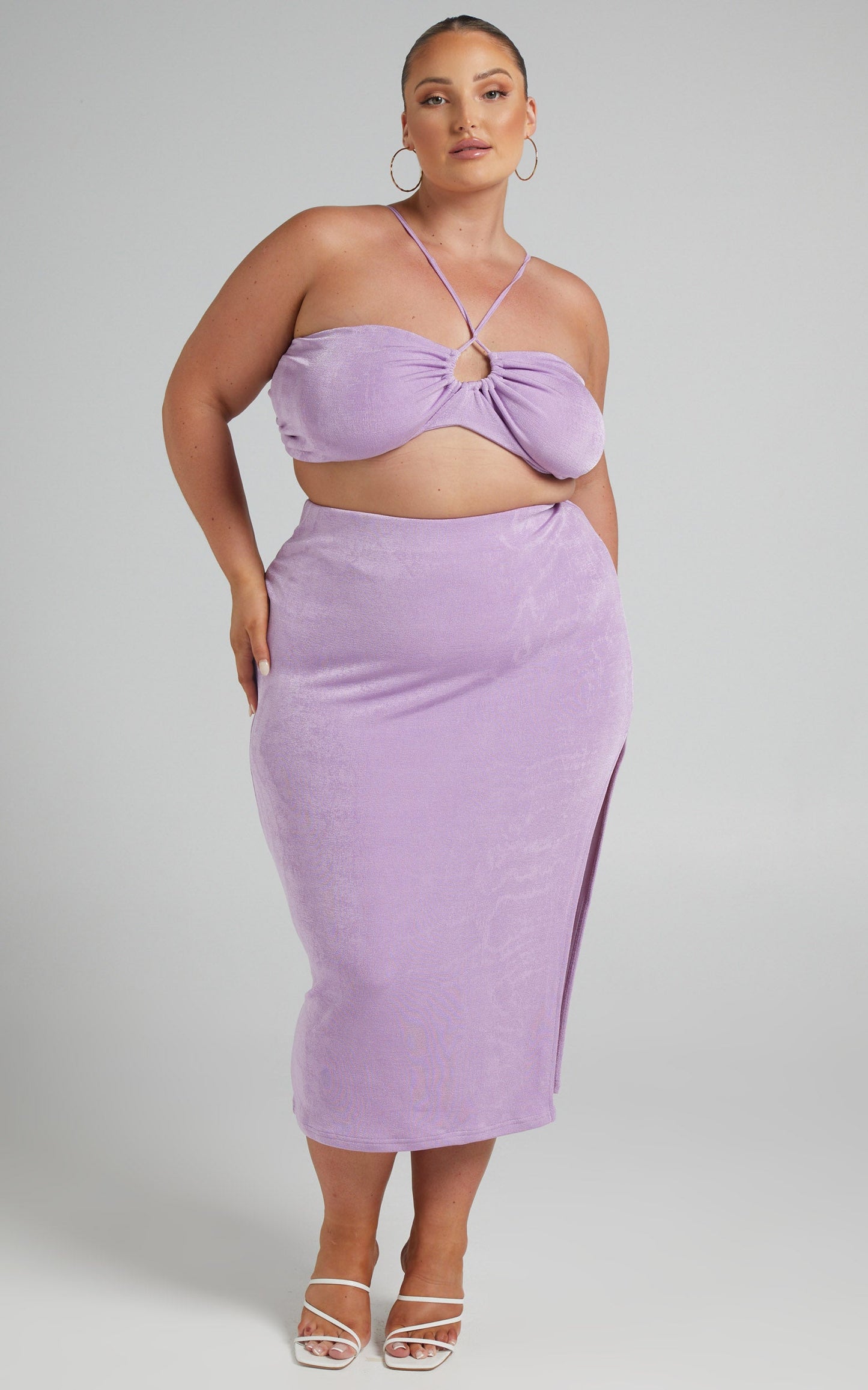 Geneva Bandeau Top Midi Skirt Two Piece Set in Lilac