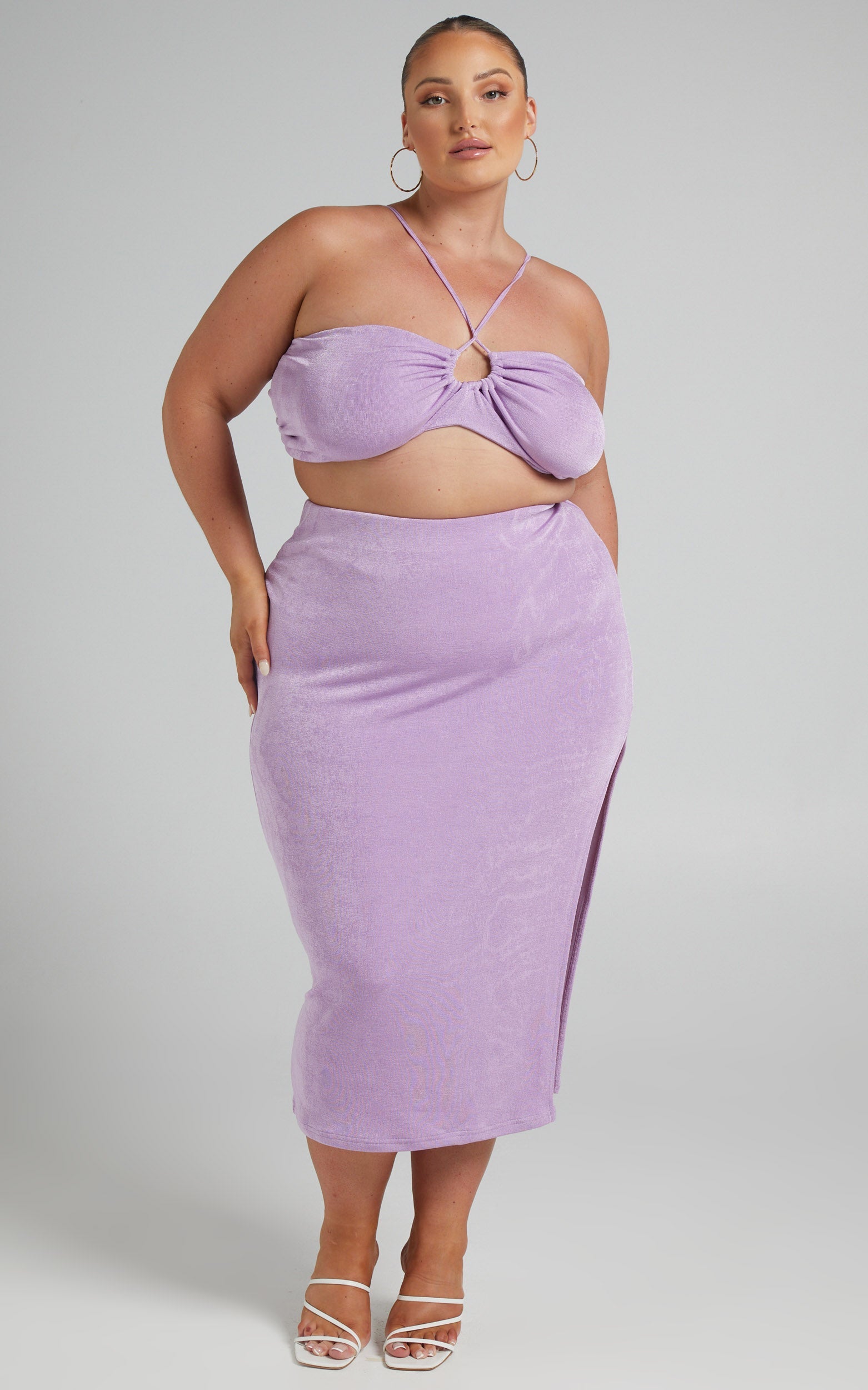 Geneva Bandeau Top Midi Skirt Two Piece Set in Lilac