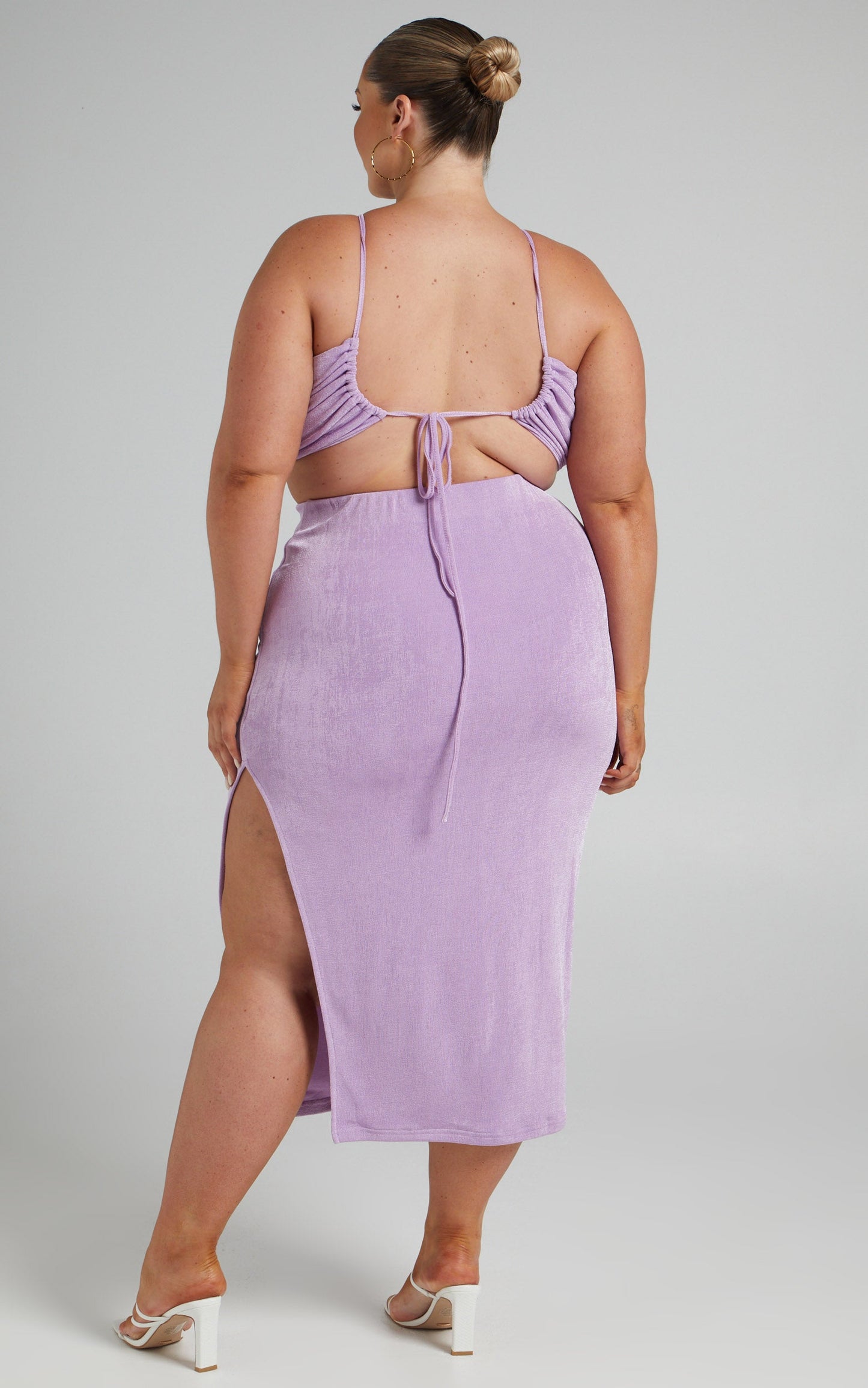 Geneva Bandeau Top Midi Skirt Two Piece Set in Lilac