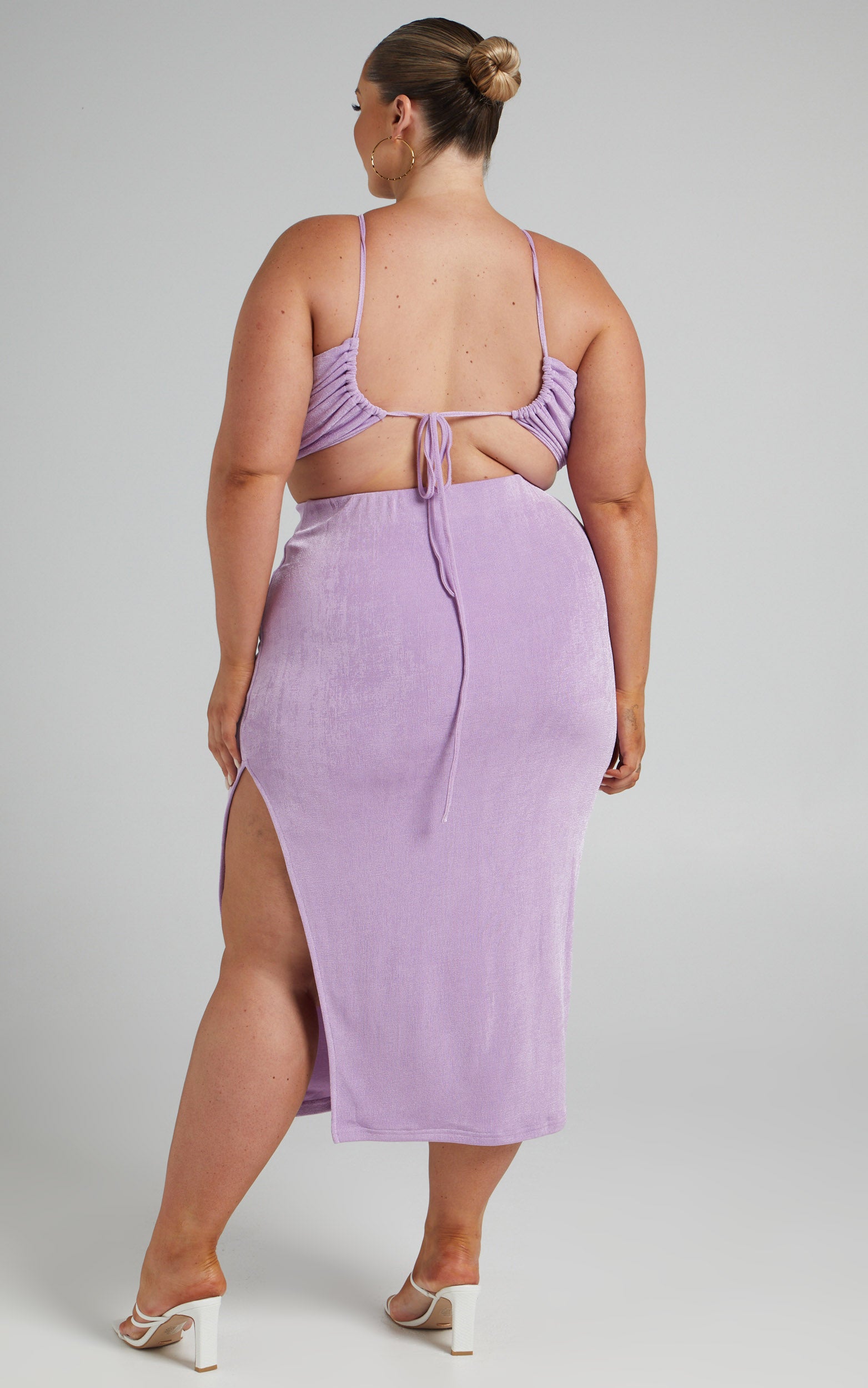 Geneva Bandeau Top Midi Skirt Two Piece Set in Lilac