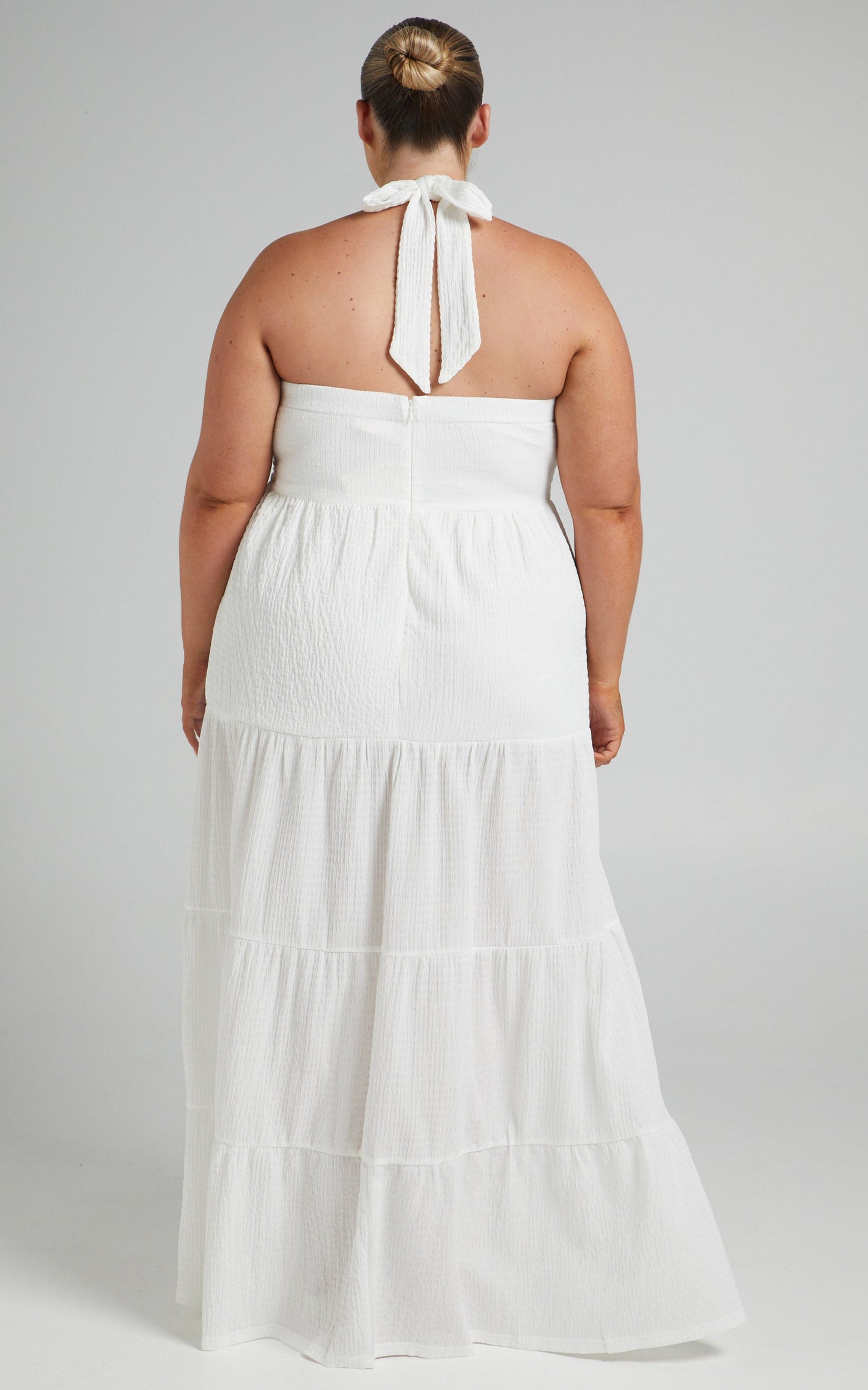 French Riviera Halter Tiered Maxi Dress in Cream