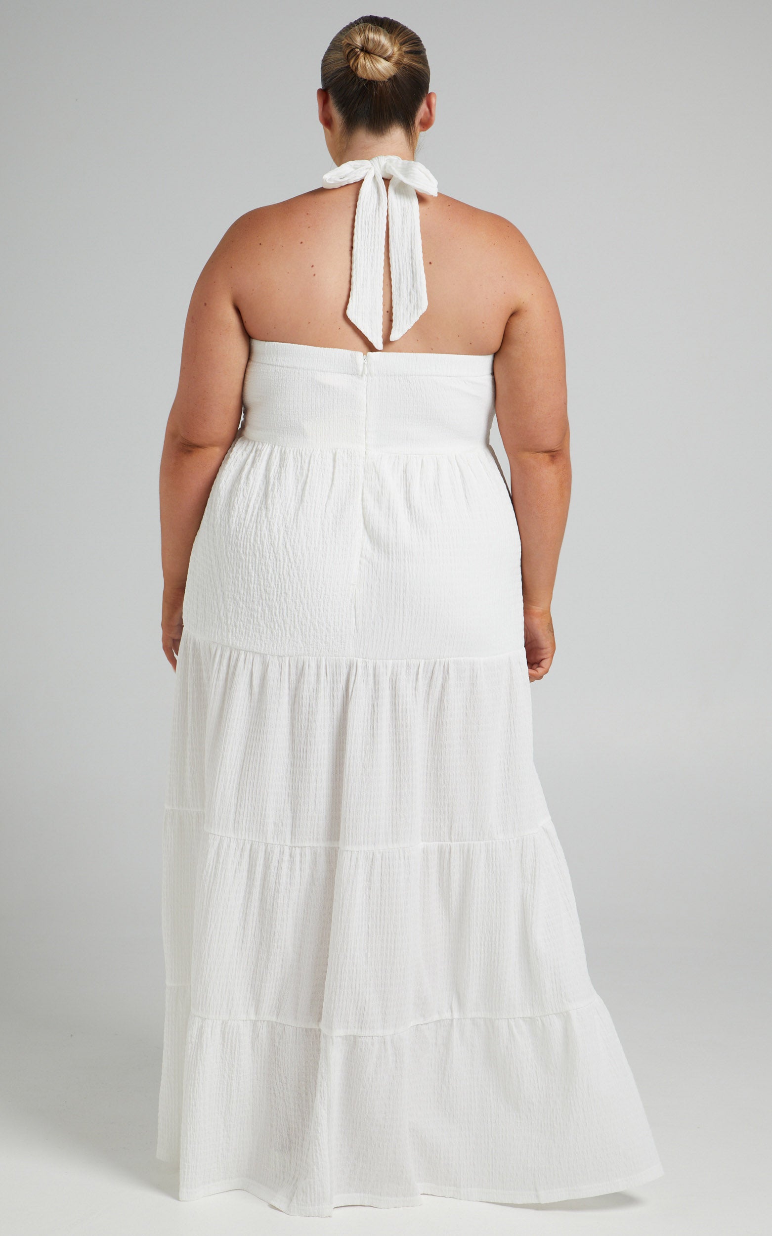 French Riviera Halter Tiered Maxi Dress in Cream