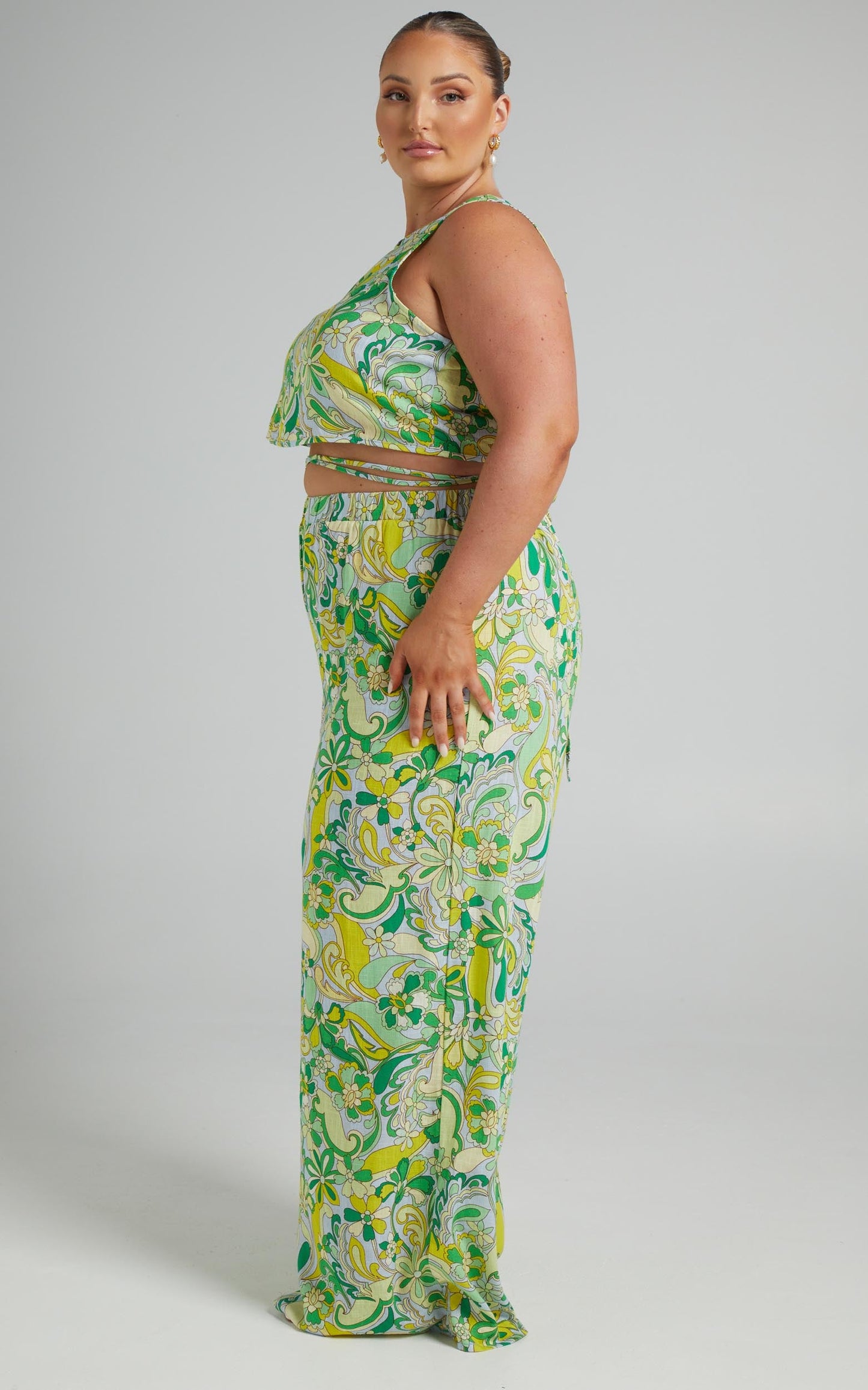 Hensely Two Piece Set - Linen Crop Top and Wide Leg Pants in California Dreamin