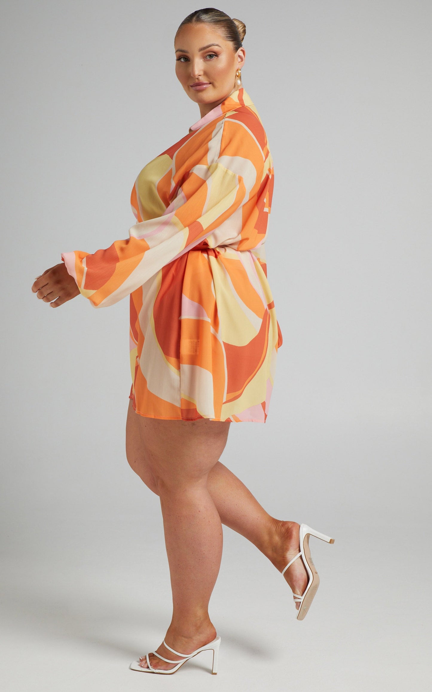 Tyrena Mini Dress - Collared Wrap Dress in Melon Fun