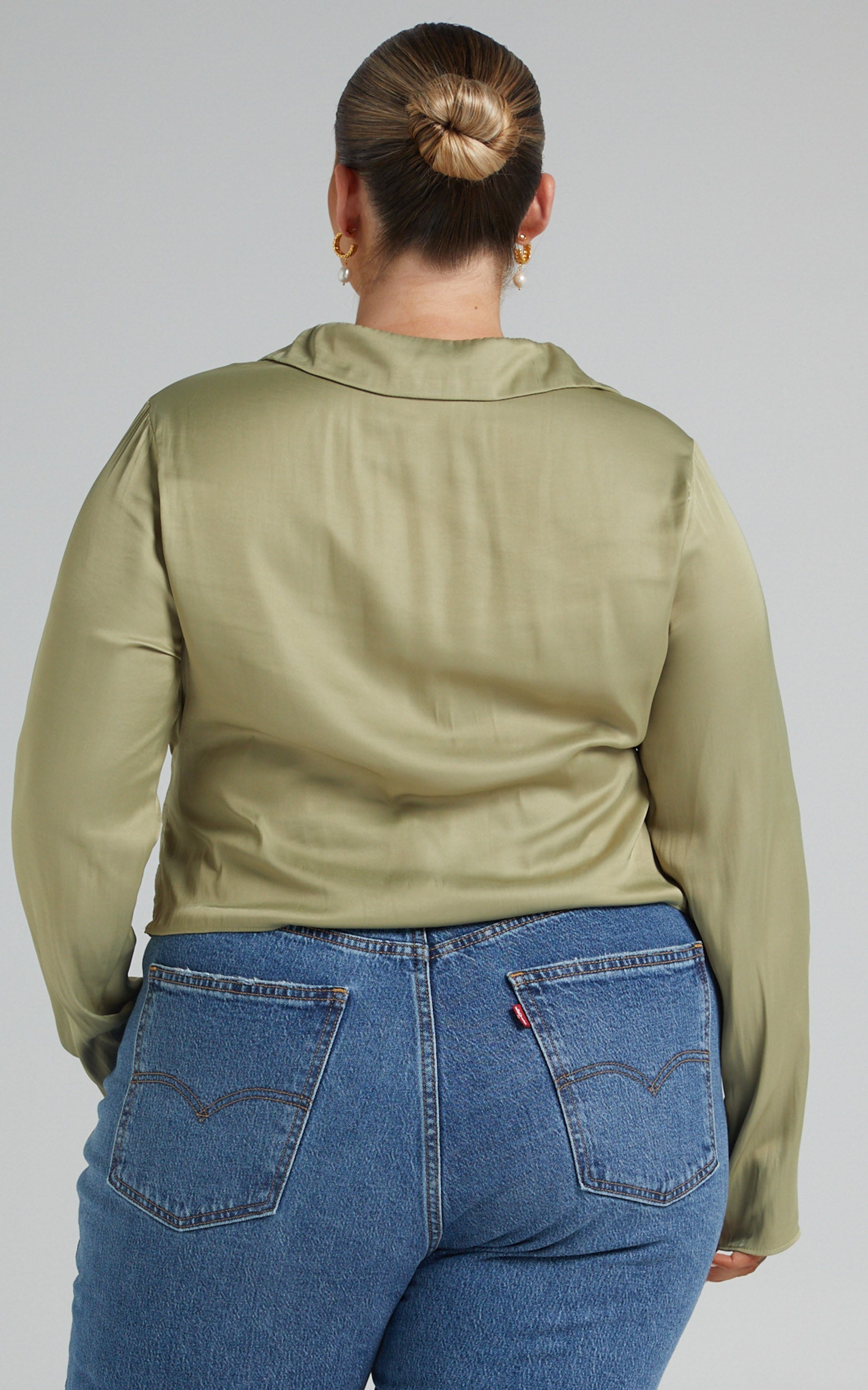 Elexis Top - Twist Front Long Sleeve Top in Green