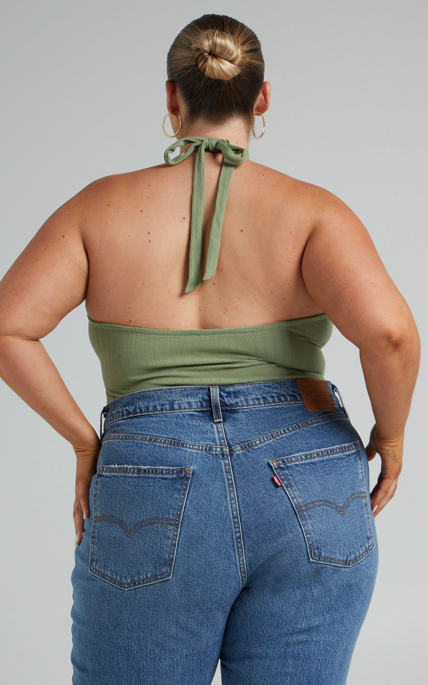 Jolina Bodysuit - Halter Neck Cut Out Bodysuit in Sage