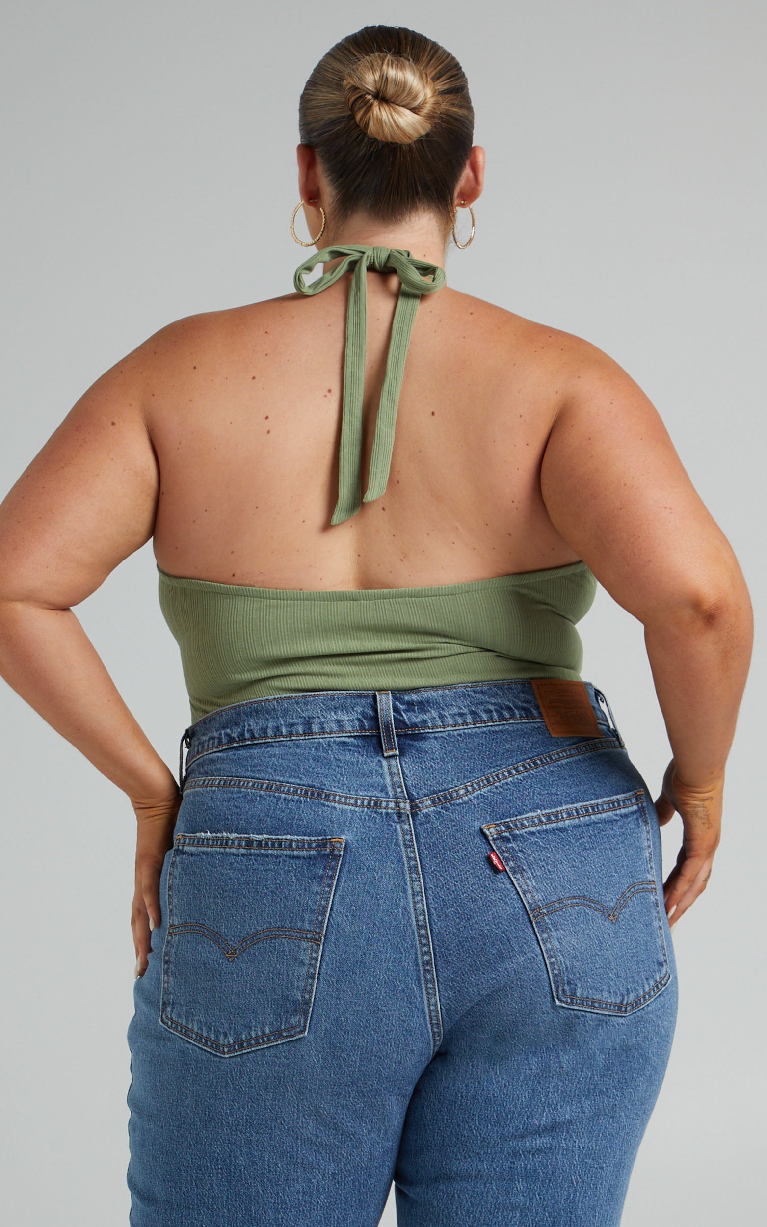Jolina Bodysuit - Halter Neck Cut Out Bodysuit in Sage