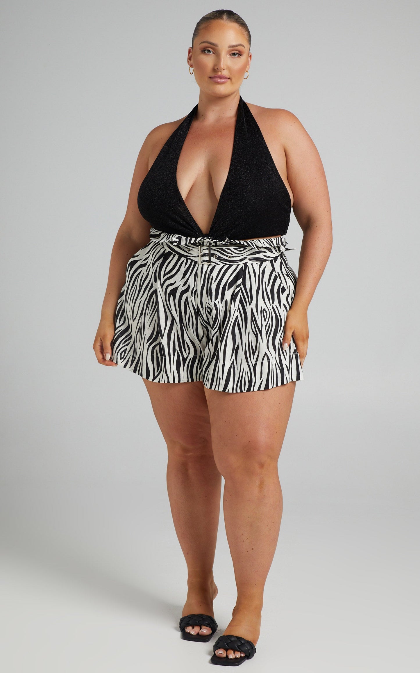 Zora Shorts - Linen High Waisted Paper Bag Shorts in Zebra Print