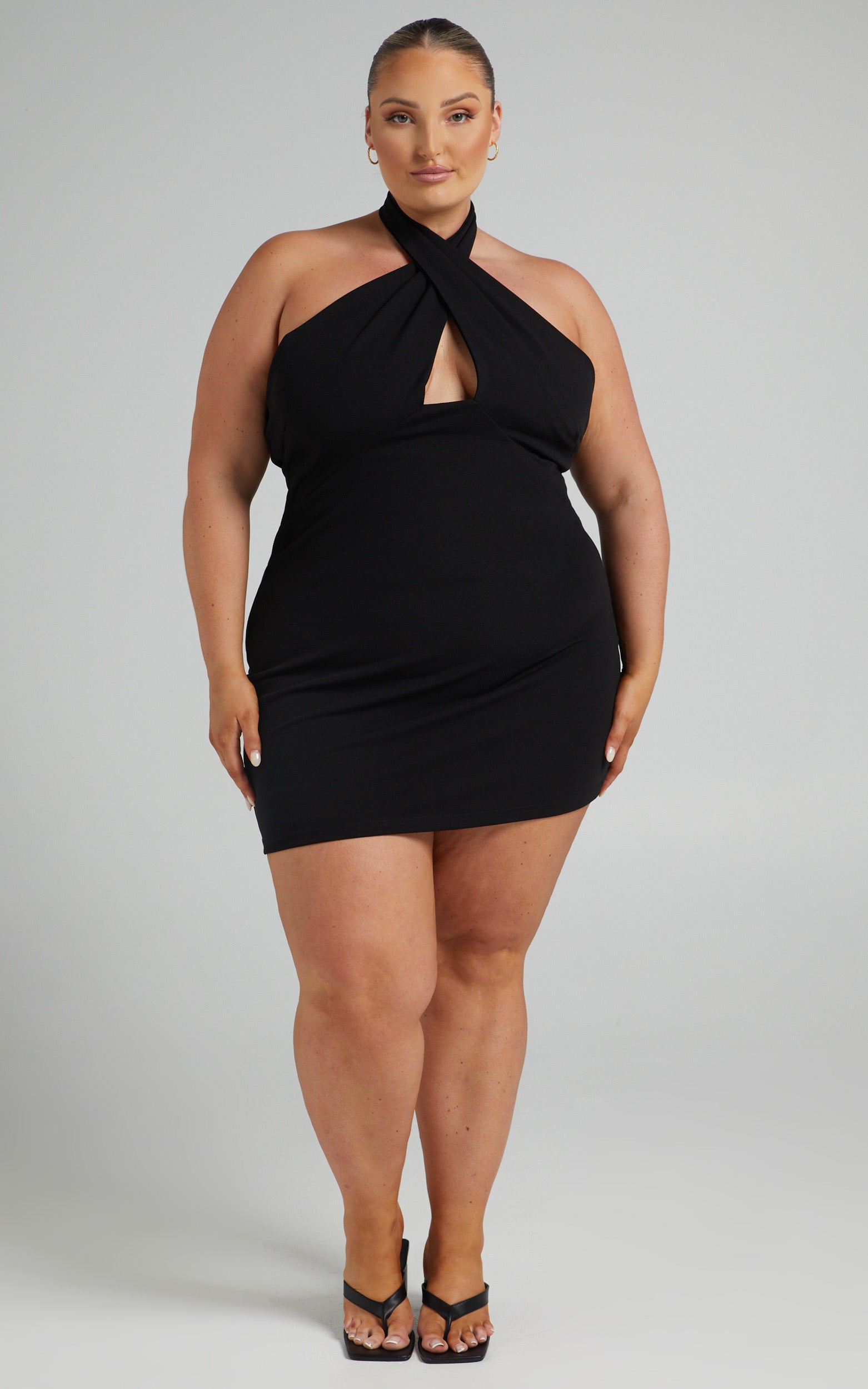 Sascha Keyhole Halter Neck Mini Dress in Black