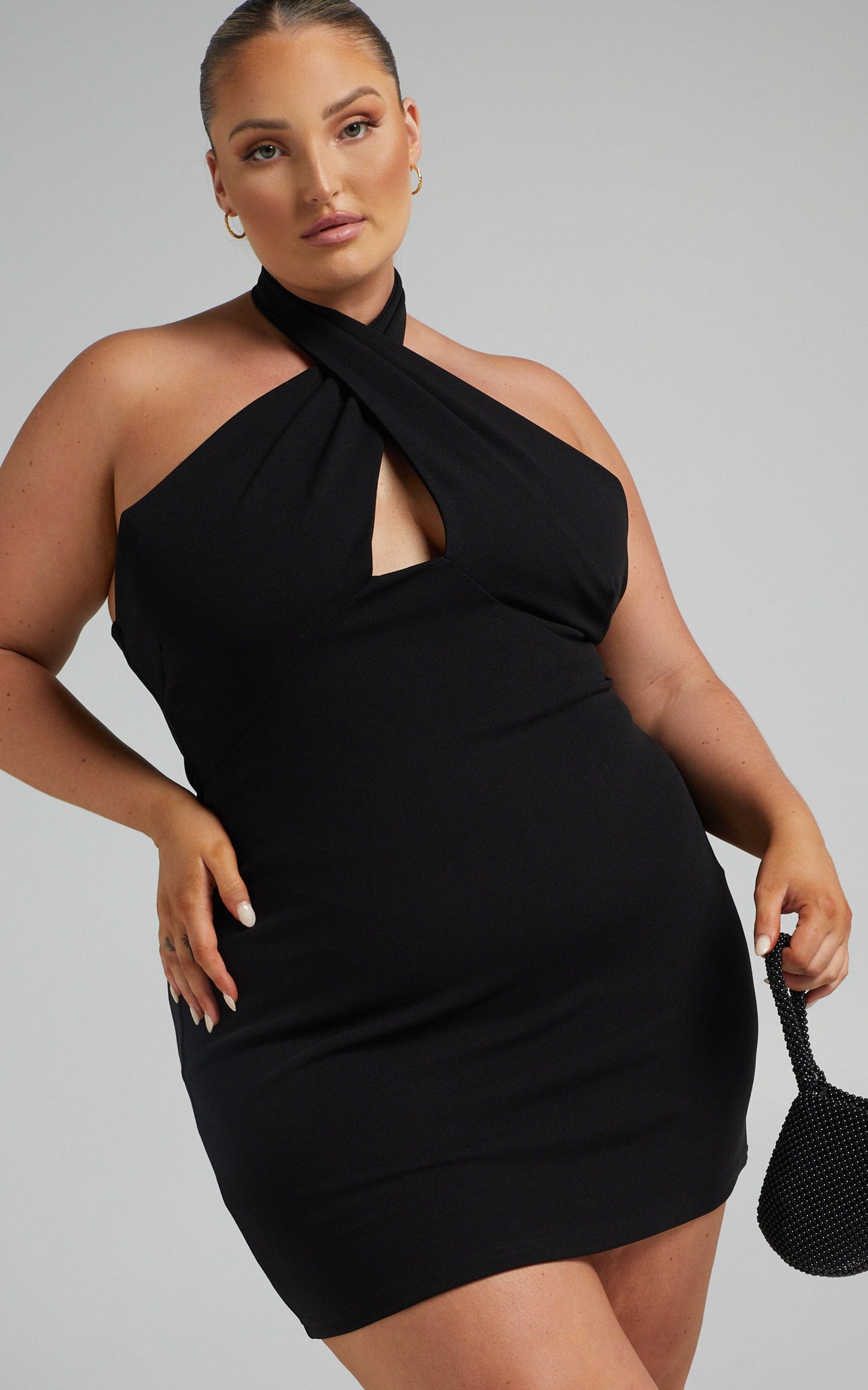 Sascha Keyhole Halter Neck Mini Dress in Black