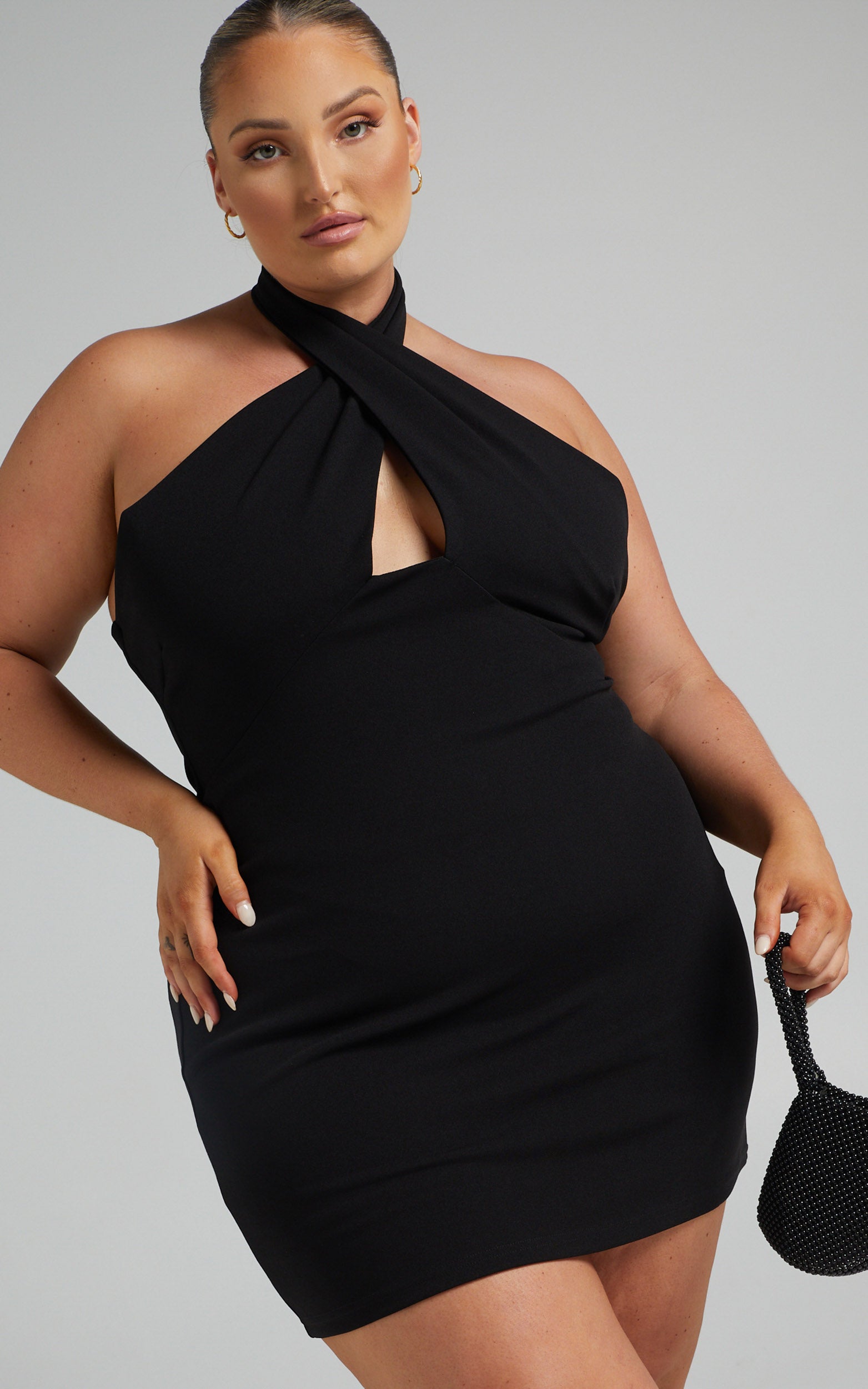 Sascha Keyhole Halter Neck Mini Dress in Black