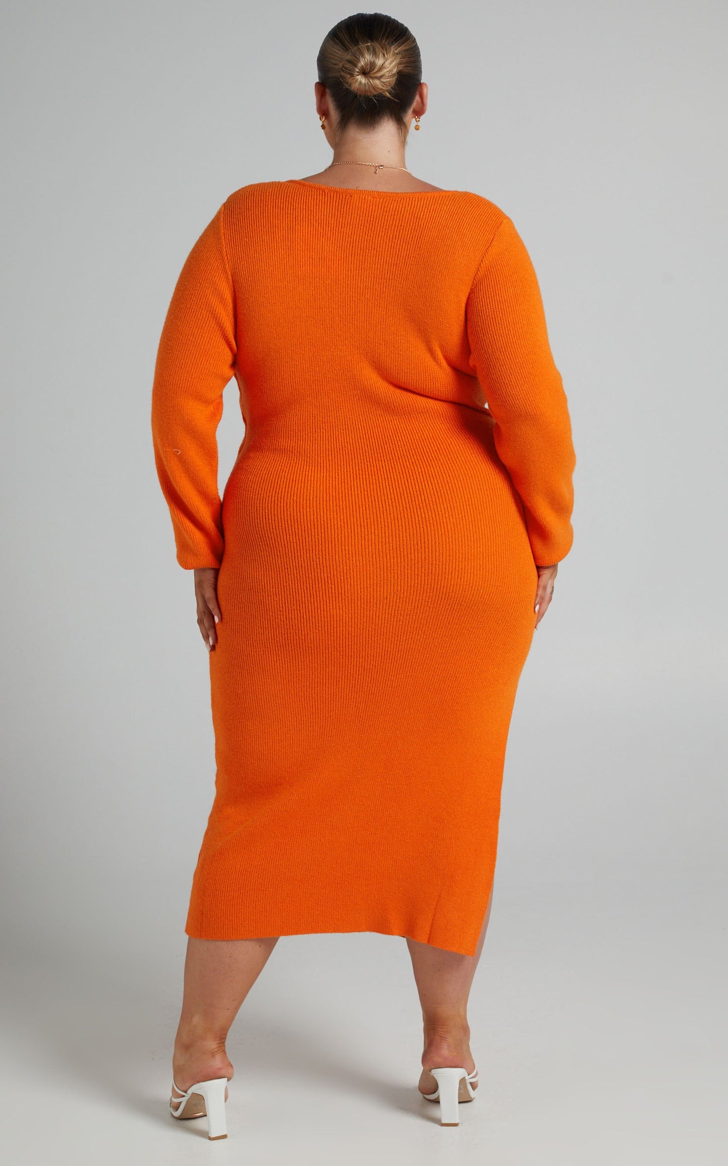 Irmia Twist Front Knit Midi Dress in Orange