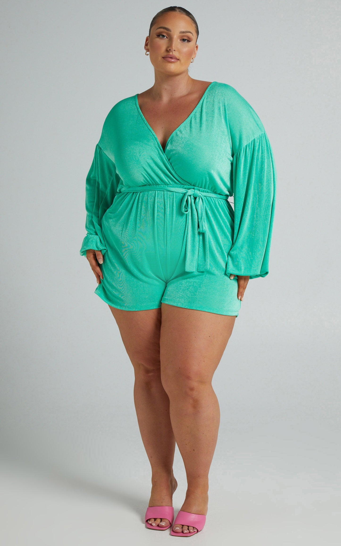Penelope Playsuit - Long Sleeve Playsuit in Green