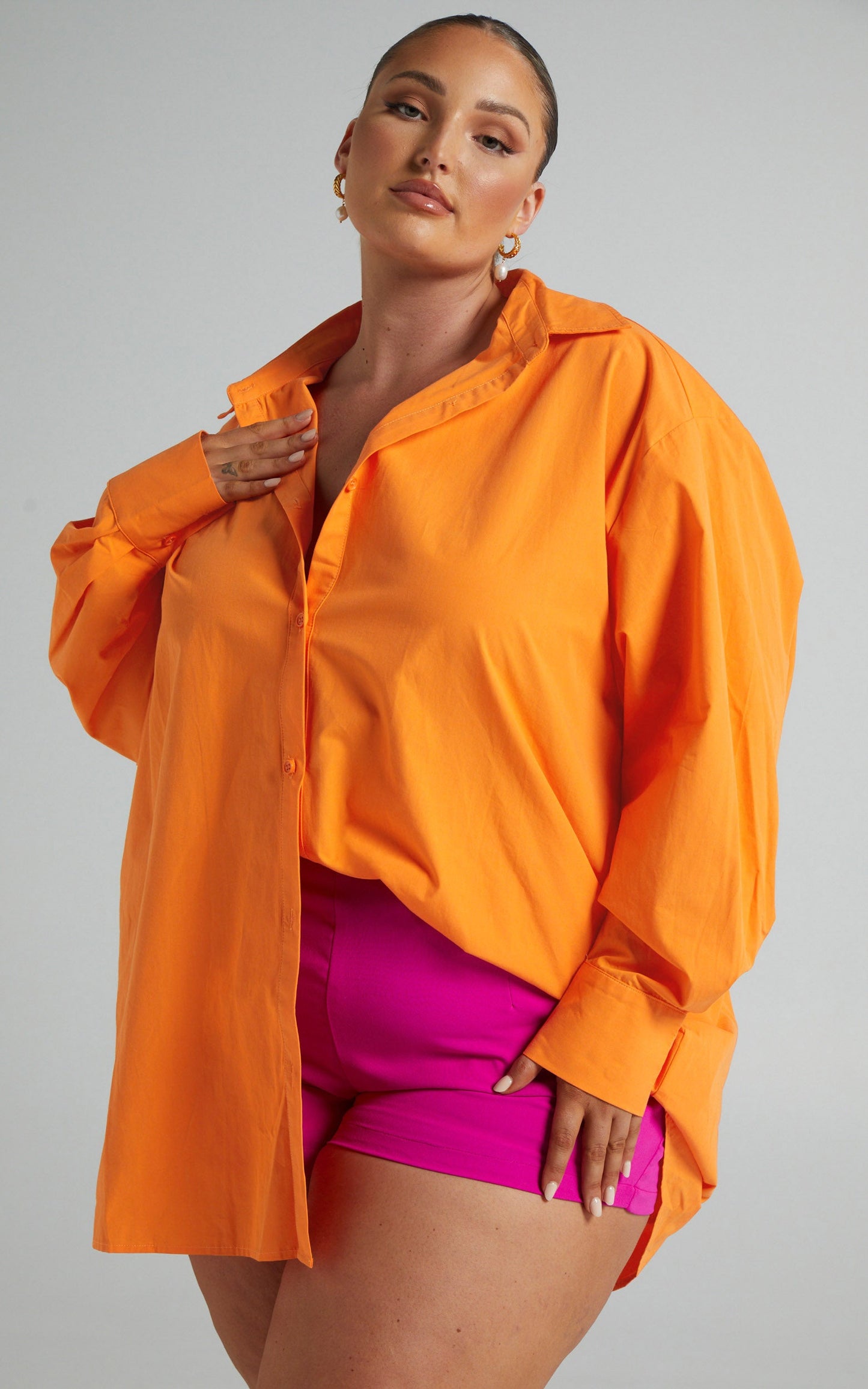 Harriet Shirt - Oversized Sleeve Button Up Shirt in Orange