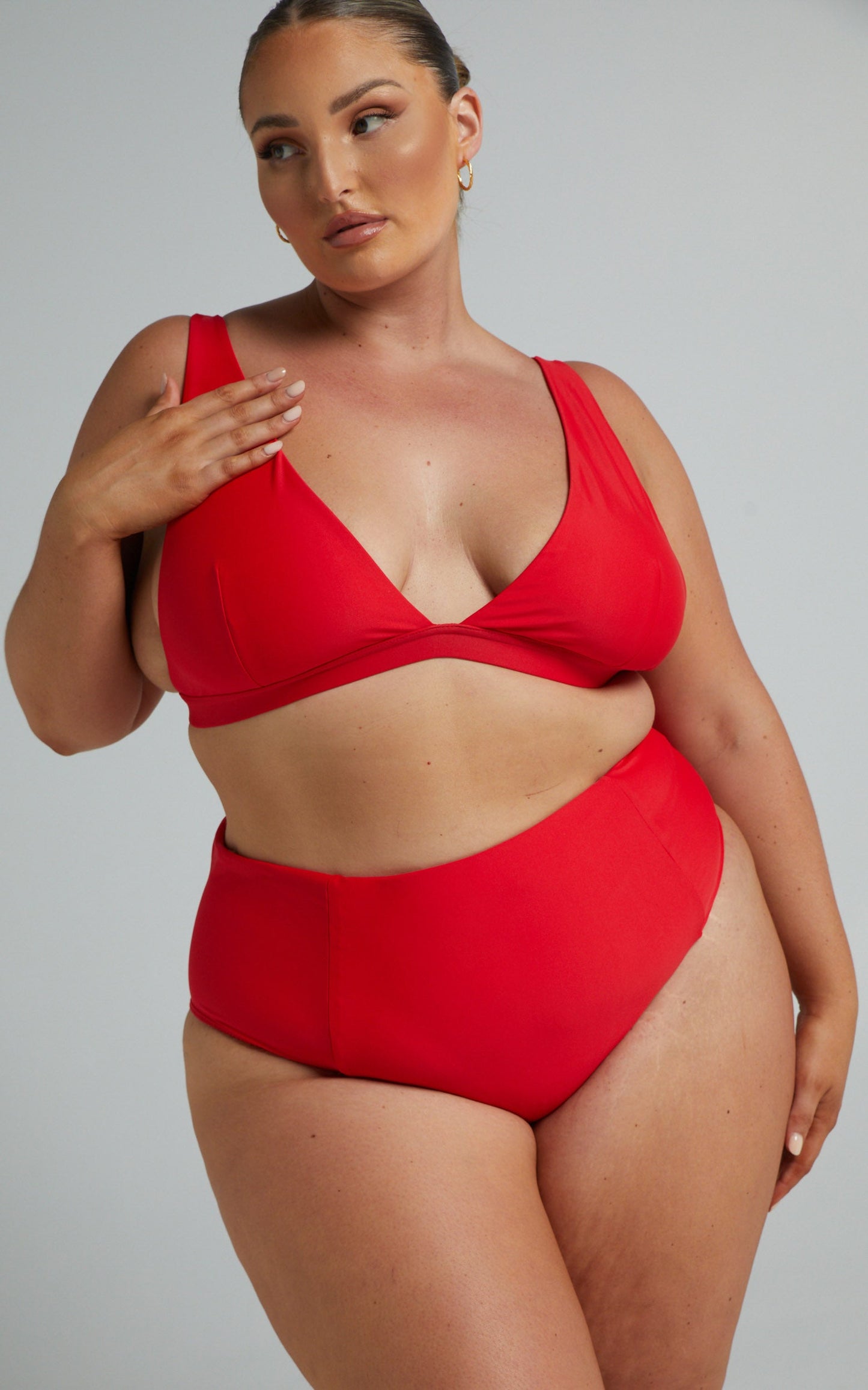 Nami Bikini Bottoms - High Waisted Bottoms in Recycled Nylon in Red