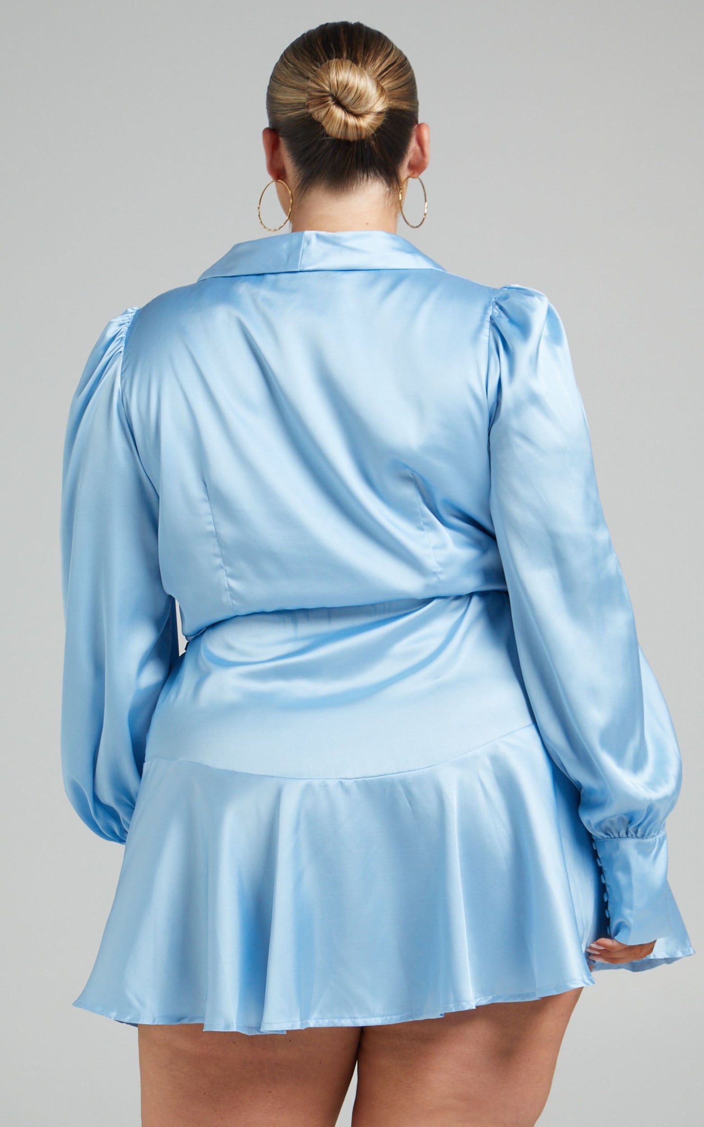 Breeana Mini Dress - Long Sleeve Wrap Dress in Baby Blue