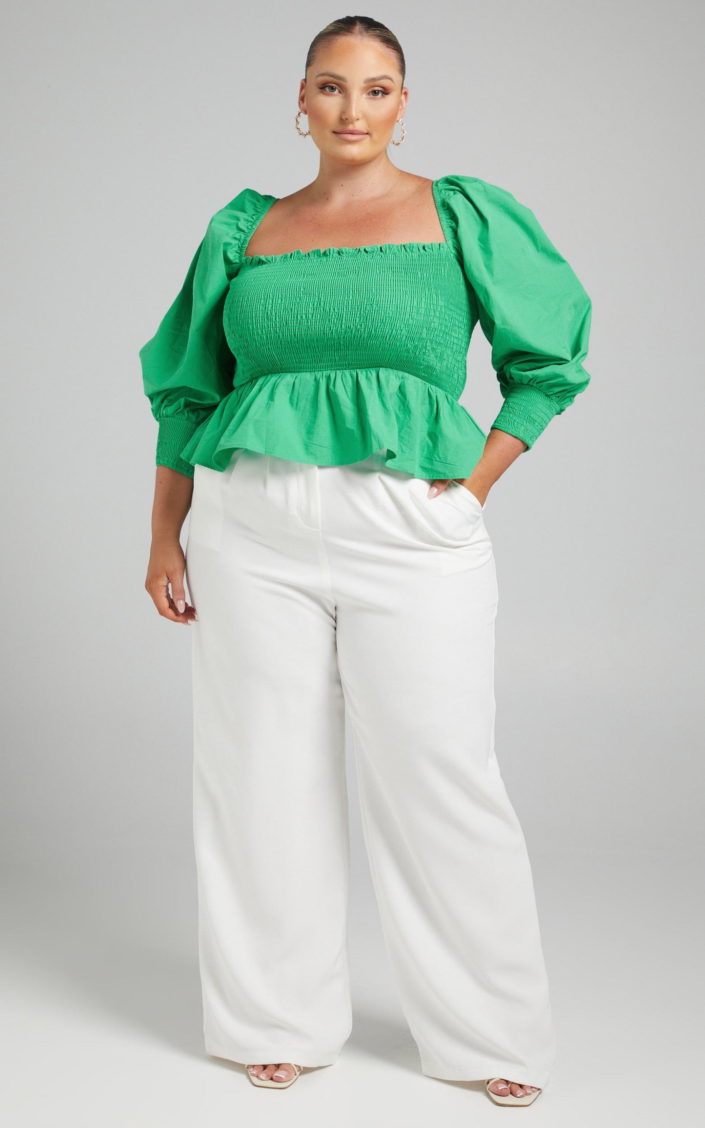 Vera Puff Sleeve Top in Green