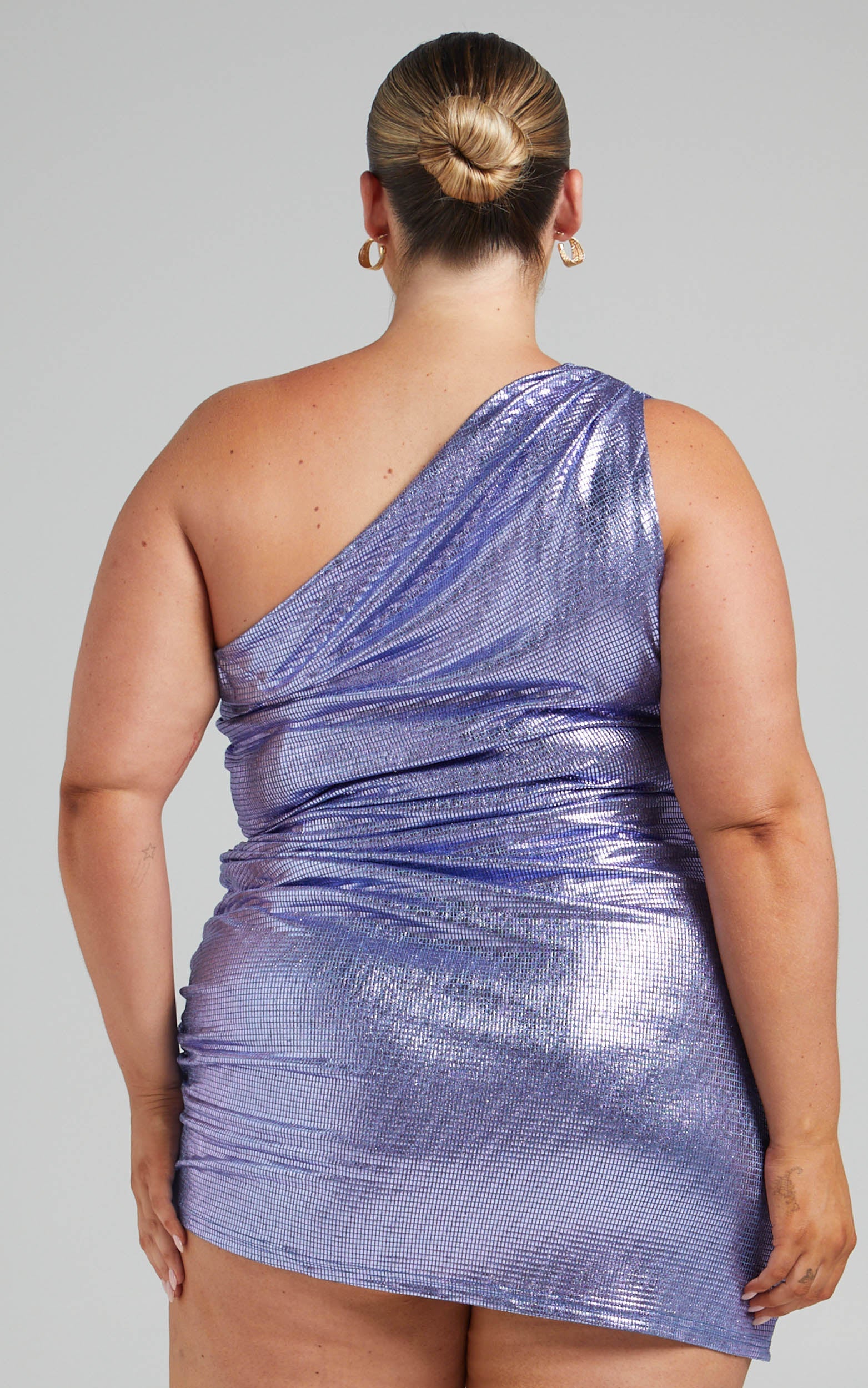 Rheasol Mini Dress - Asymmetric One Shoulder Dress in Blue