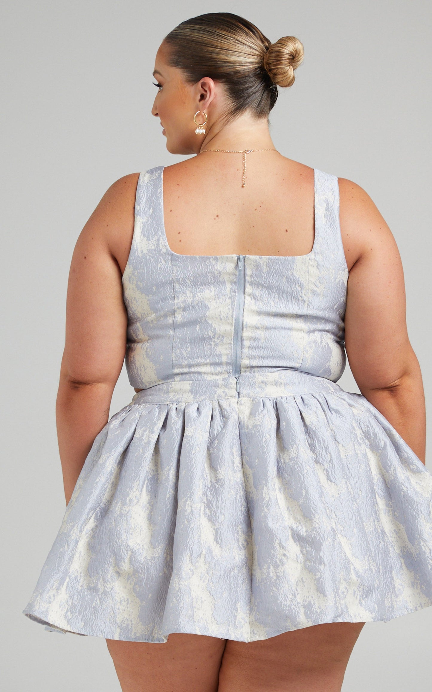 Viviana Crop Top Flare Mini Skirt Two Piece Set in Blue
