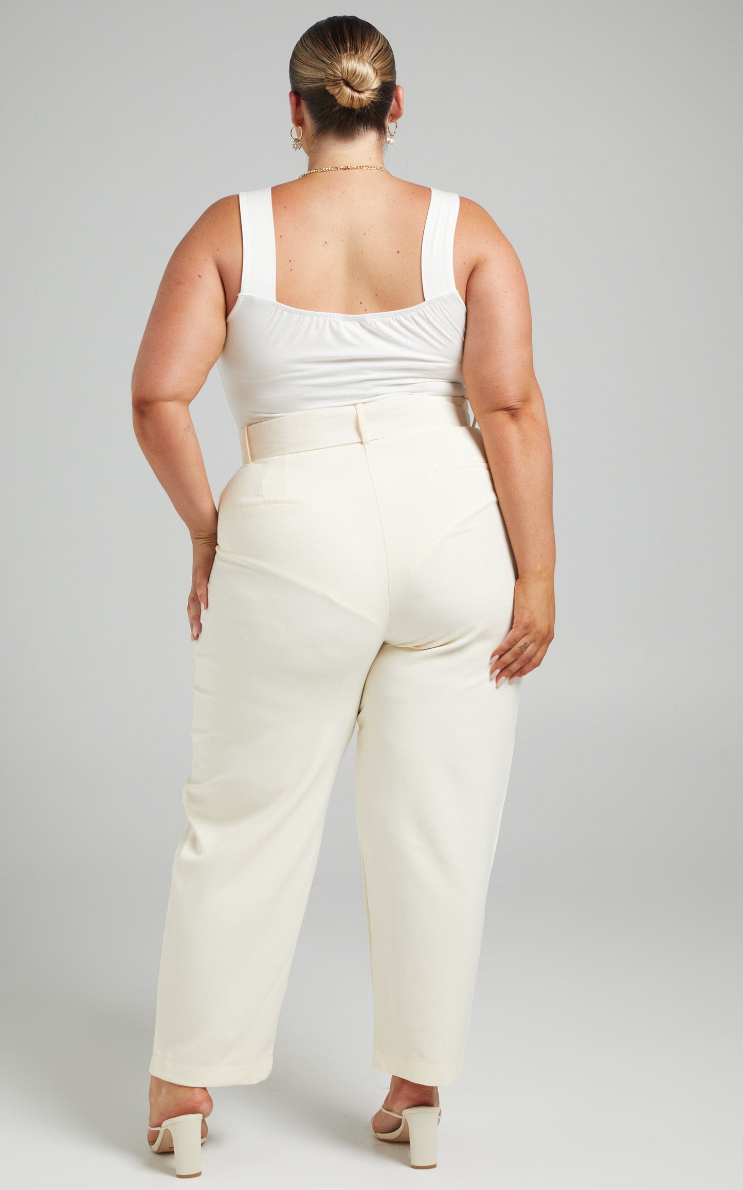 Royce Belted High Waisted Pants in Off White