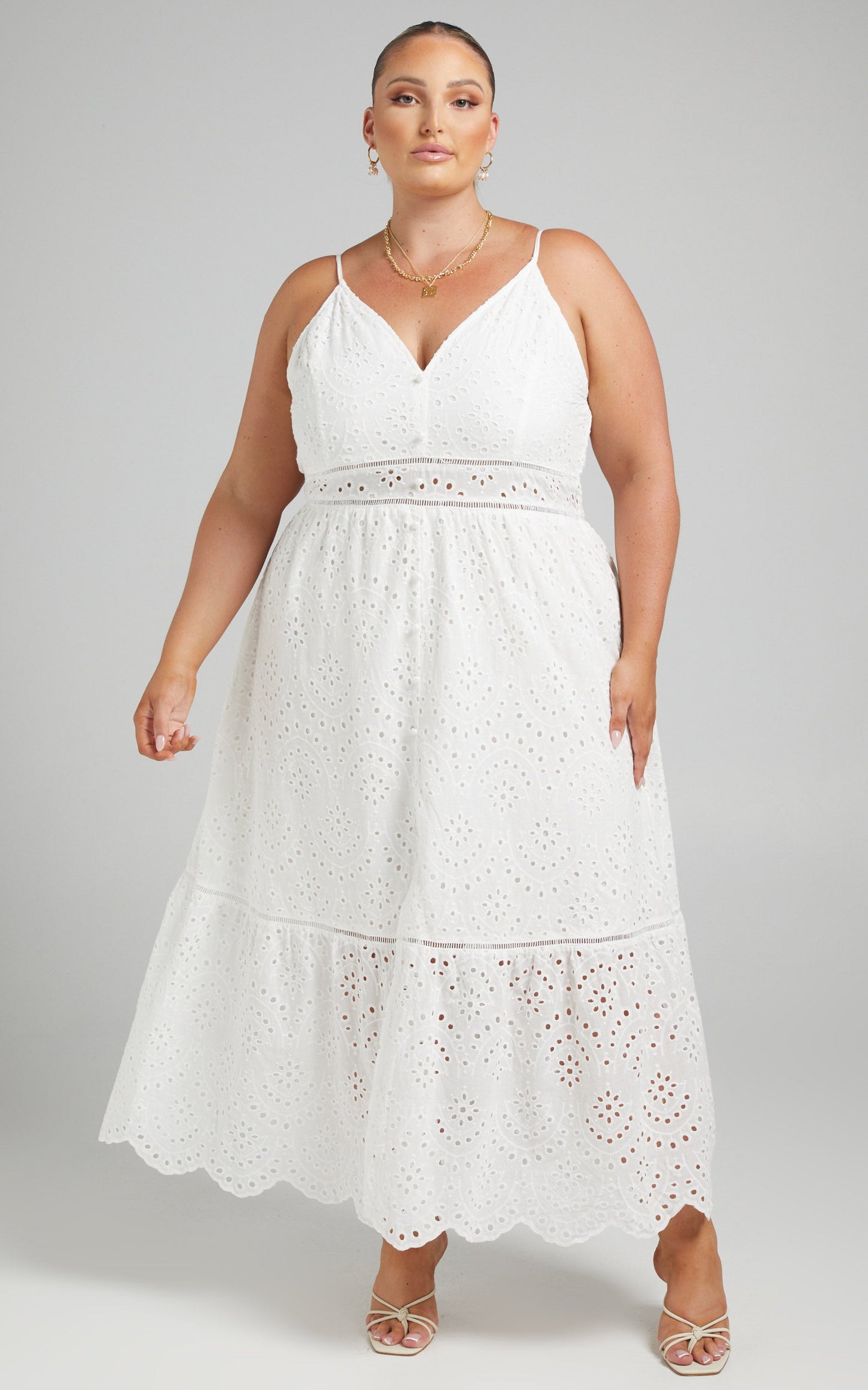 Jeannique Midi Dress - Embroidered Dress in White