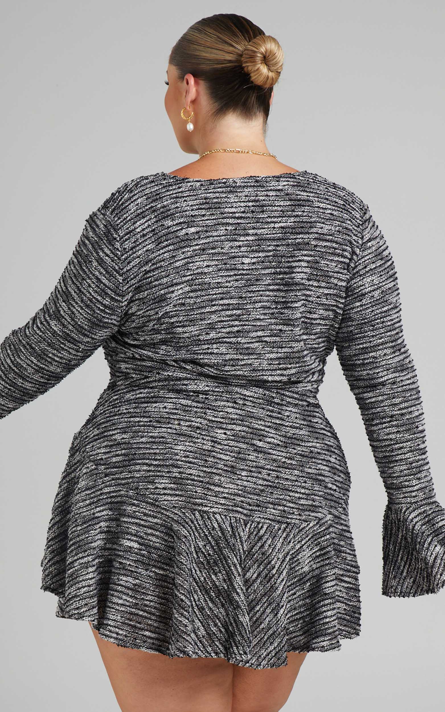 Thea Mini Dress - Wrap Front Bell Sleeve Dress in Multi