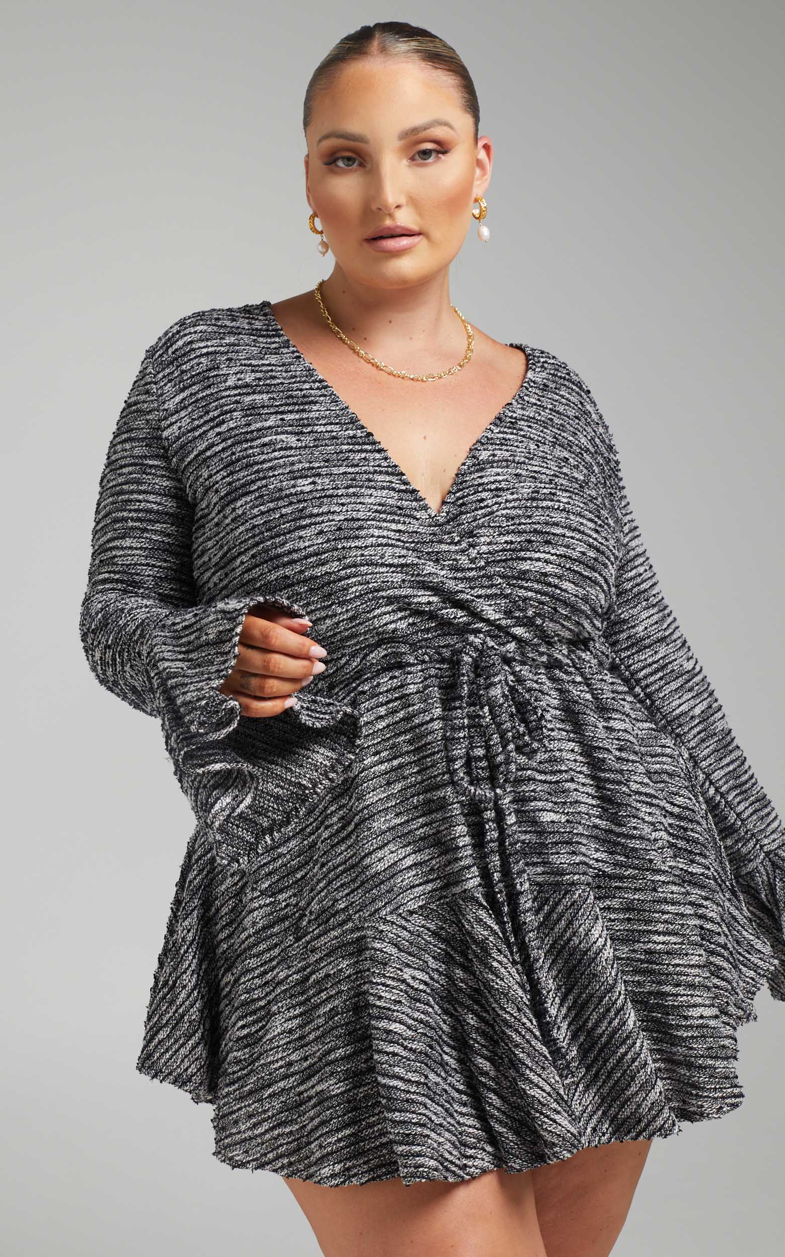 Thea Mini Dress - Wrap Front Bell Sleeve Dress in Multi