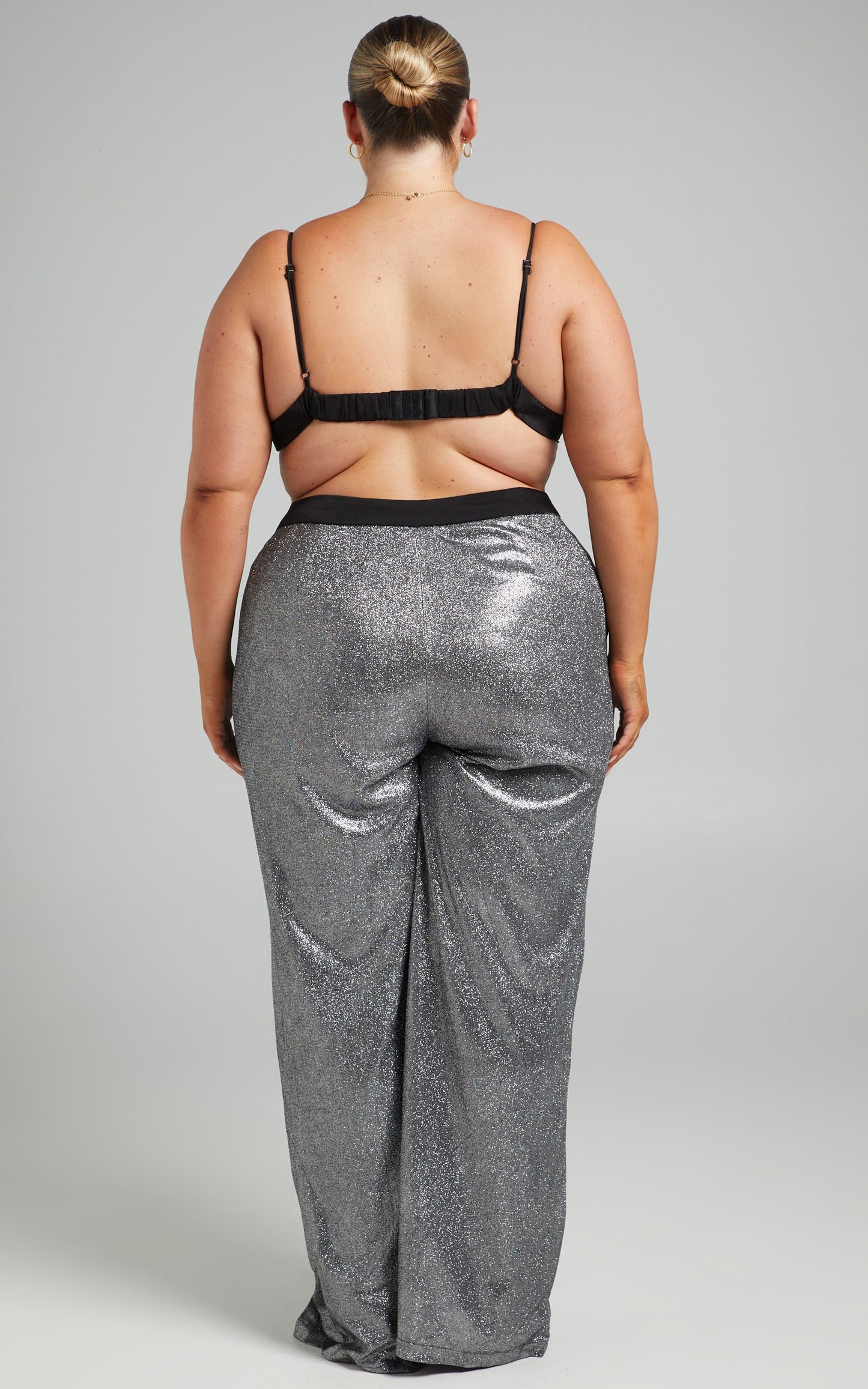 Sharleez Pants - Glitter High Waisted Tailored Wide Leg Pants in Metallic
