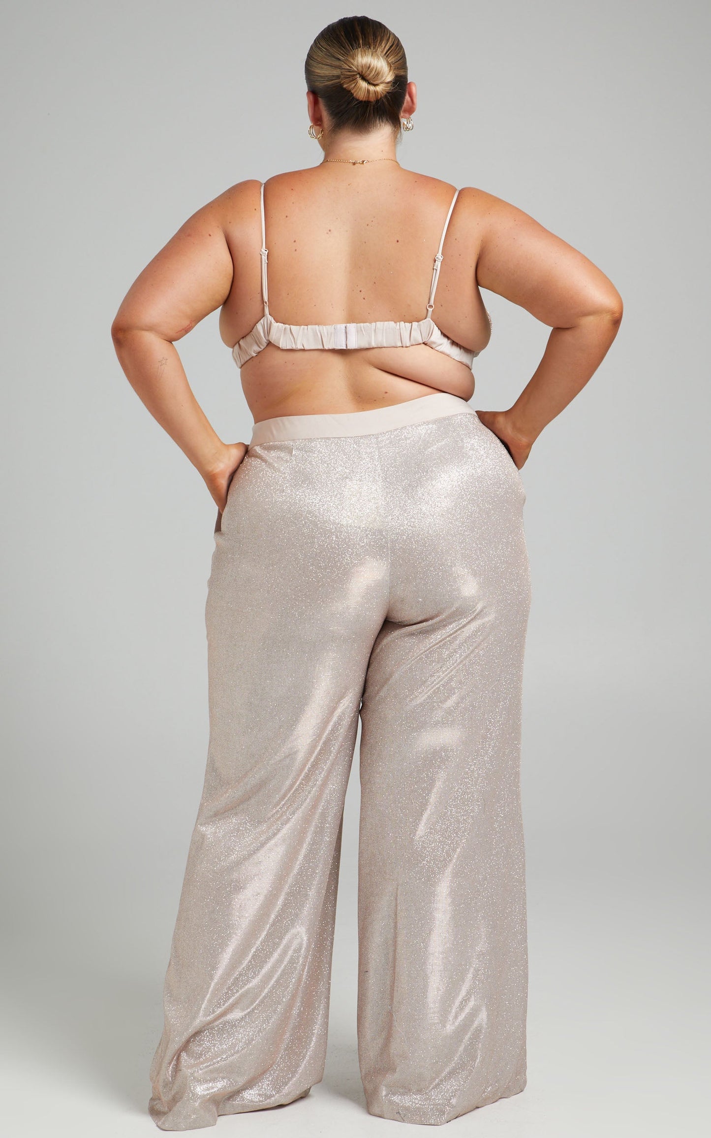 Sharleez Top - Satin Trim Glitter Suiting Bralette Top in Rose Gold